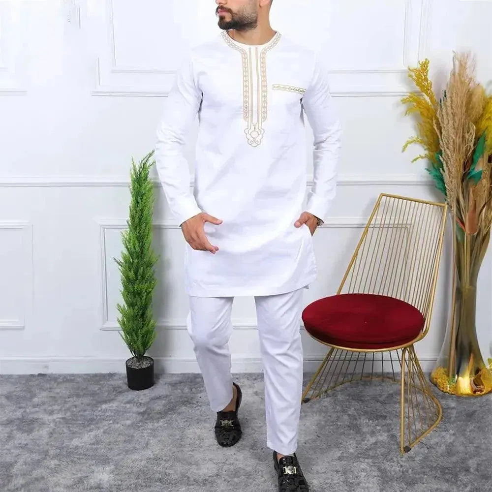 Men's Relaxed Fit White Cotton Two Piece Lounge Set - Comfortable Pajamas for Sleeping, Lounging & Home Wear