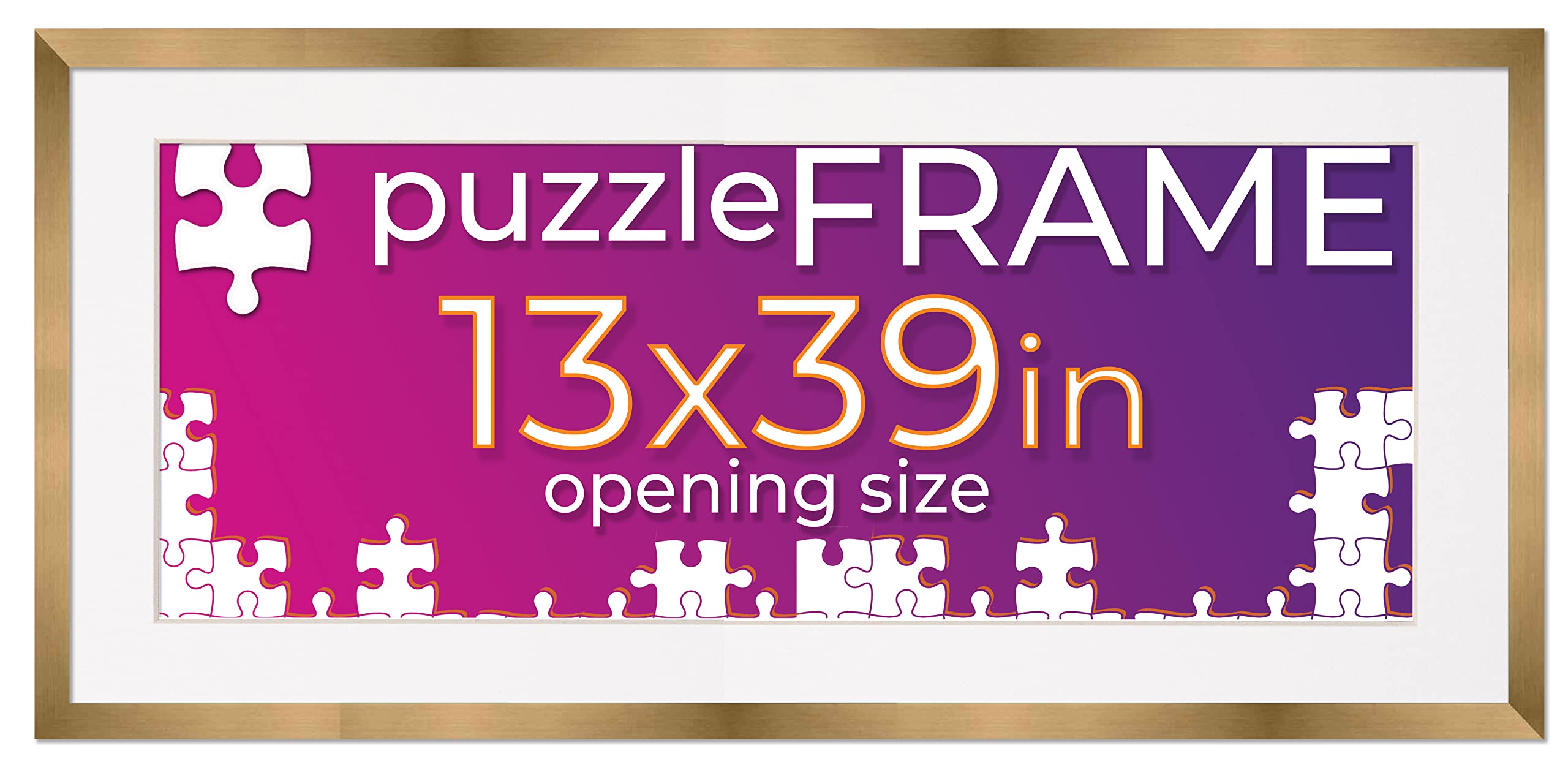 13x39 Jigsaw Puzzle Frame Kit with Puzzle Glue Sheets, Bronze Wood Frame & White Mat - Complete Display Solution for Finished Puzzles | Perfect for Home Decor, Gifts & Puzzle Preservation