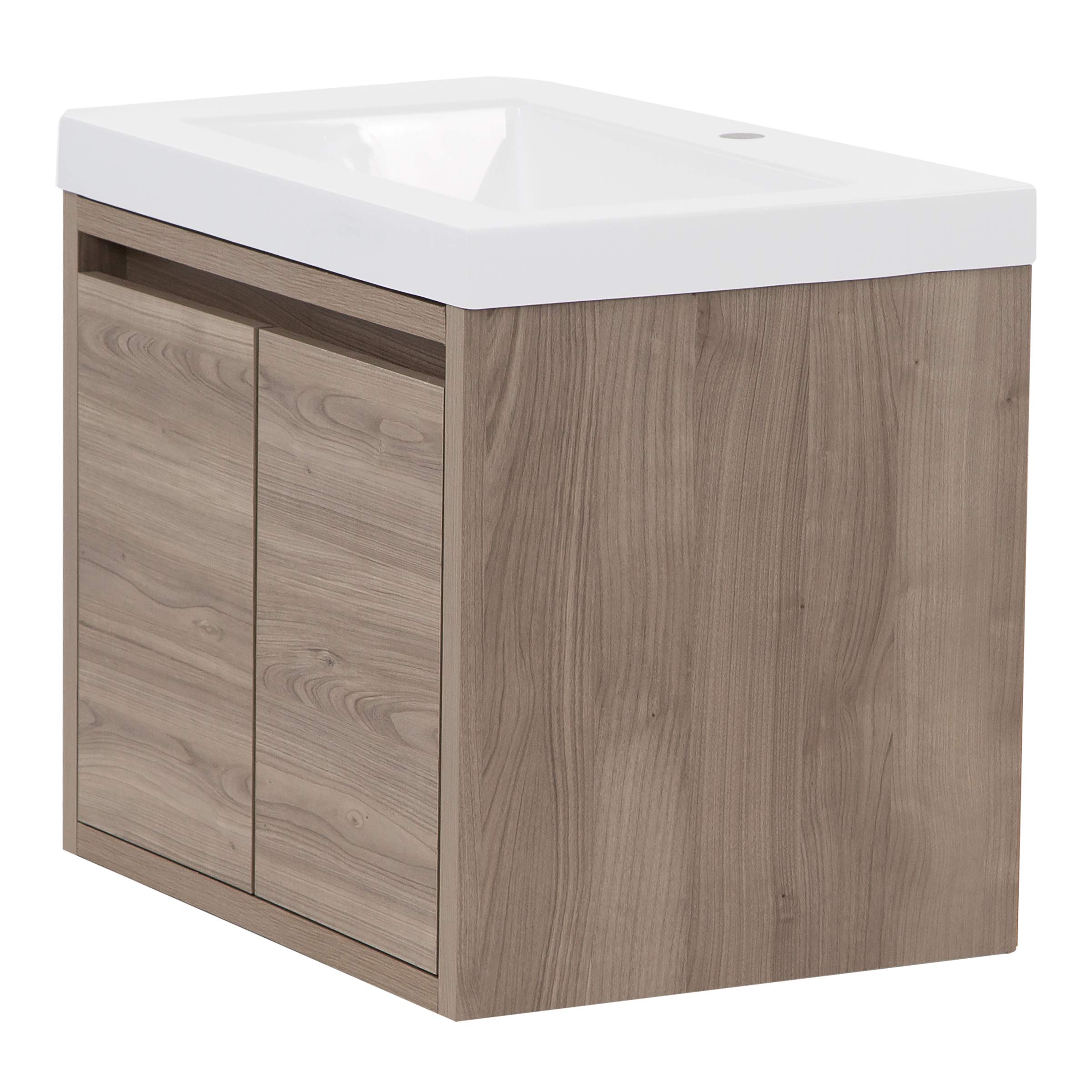 Kelby 24 Inch Modern Floating Bathroom Vanity - White Single Sink Top with 2-Door Cabinet, Forest Elm Finish (24.5