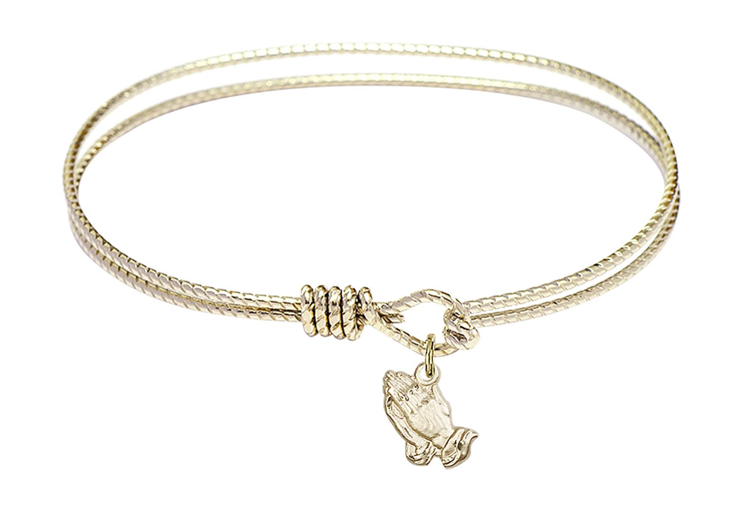 F A Dumont 7 1/4 Inch Oval Eye Hook Bangle Bracelet with Praying Hands Charm - Elegant Jewelry for Women, Perfect for Church, Weddings & Everyday Wear