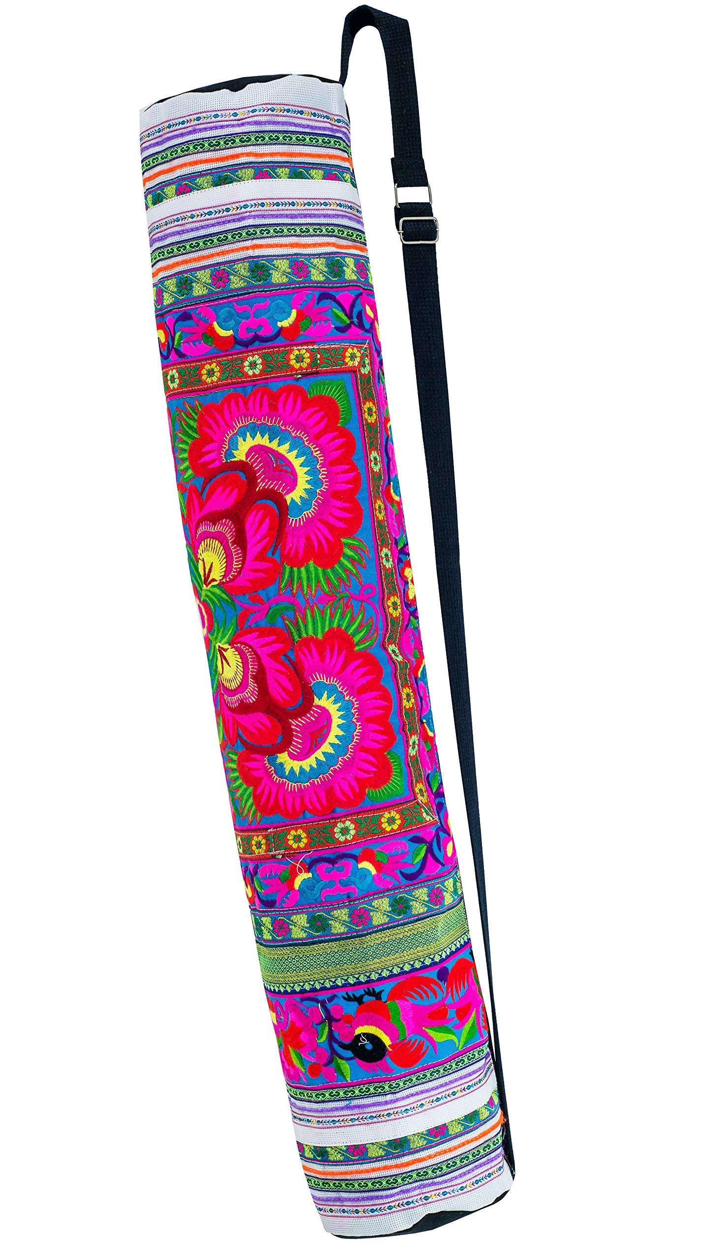 CCcollections Yoga Mat Bag with Adjustable Carry Strap - Bohemian Embroidered Pilates Mat Carrier for Women, Perfect for Yoga Studio, Gym & Travel Accessories