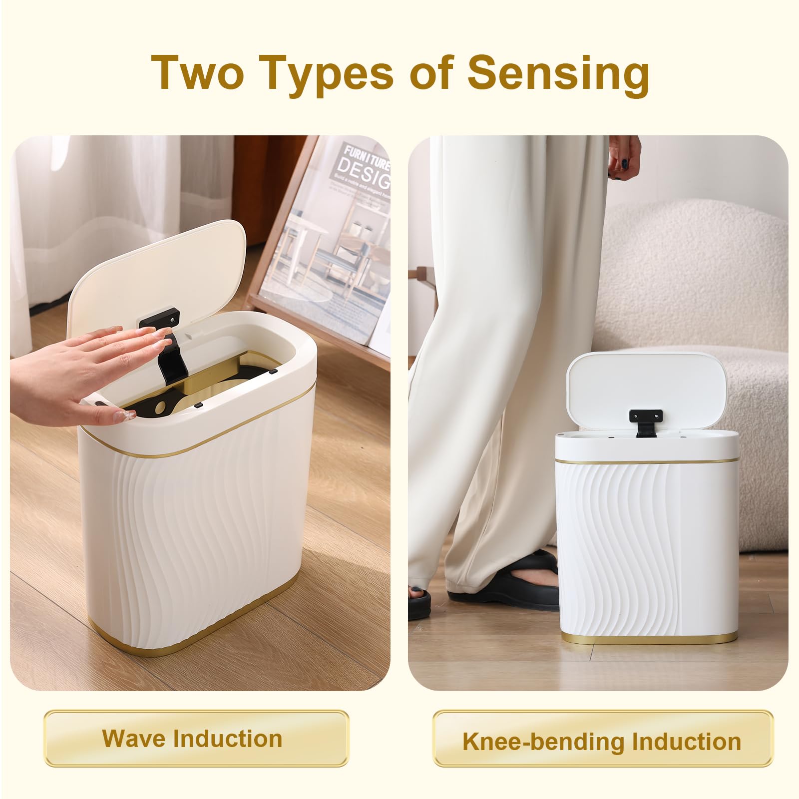 Automatic Sensor Trash Can with Lid - 2 Gallon/7.5L Smart Garbage Bin, Slim Waterproof Waste Basket for Bathroom, Bedroom, Living Room & Office - Hands-Free Touchless Disposal for Hygiene & Convenience