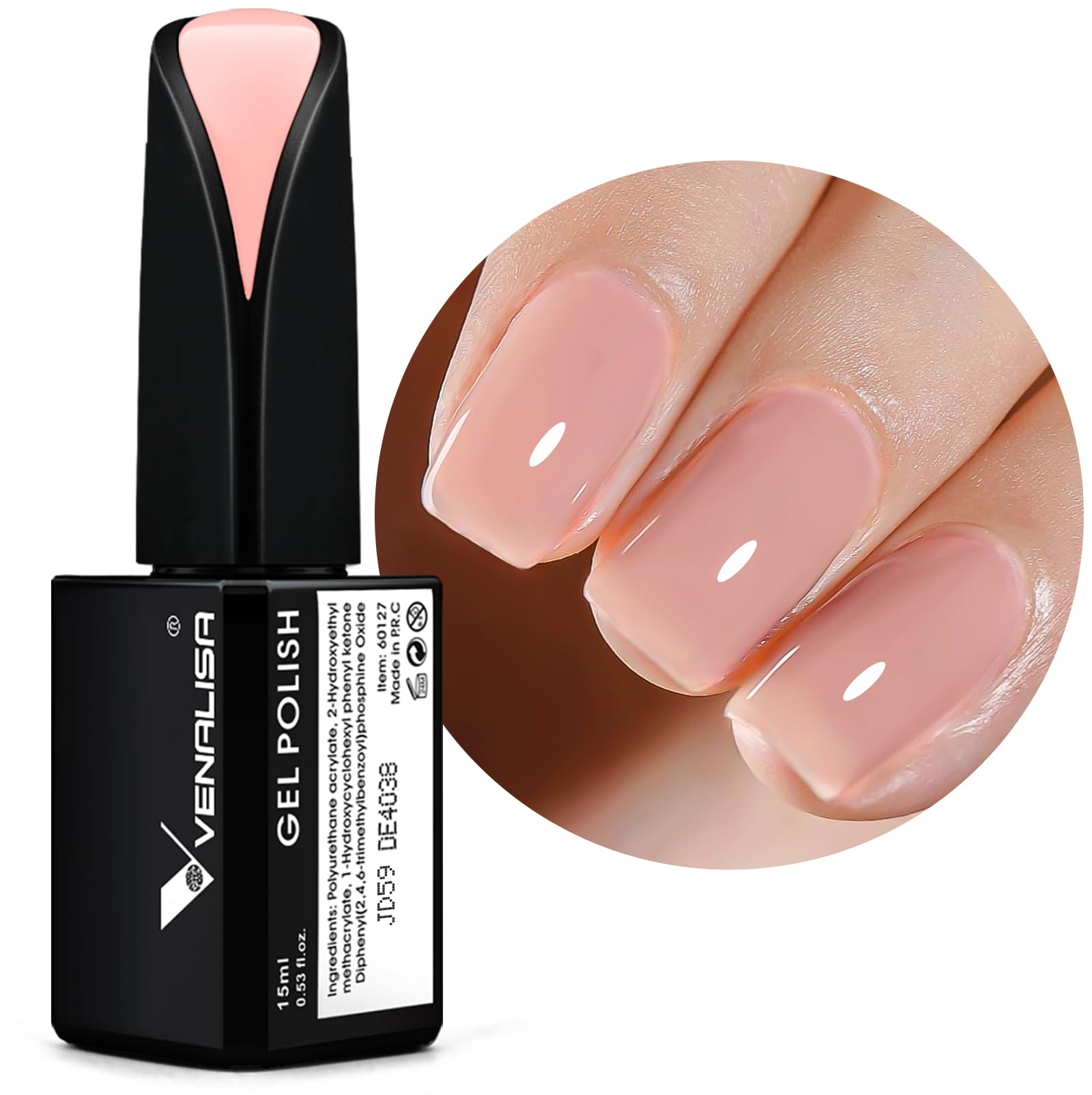 VENALISA 15ml Jelly Pink Gel Nail Polish - Neutral Nude Sheer Translucent Soak Off UV LED Gel Polish for Manicure & Nail Art | DIY Salon Quality at Home (0.53oz) | Perfect for Everyday Wear, Bridal Nails & French Manicures