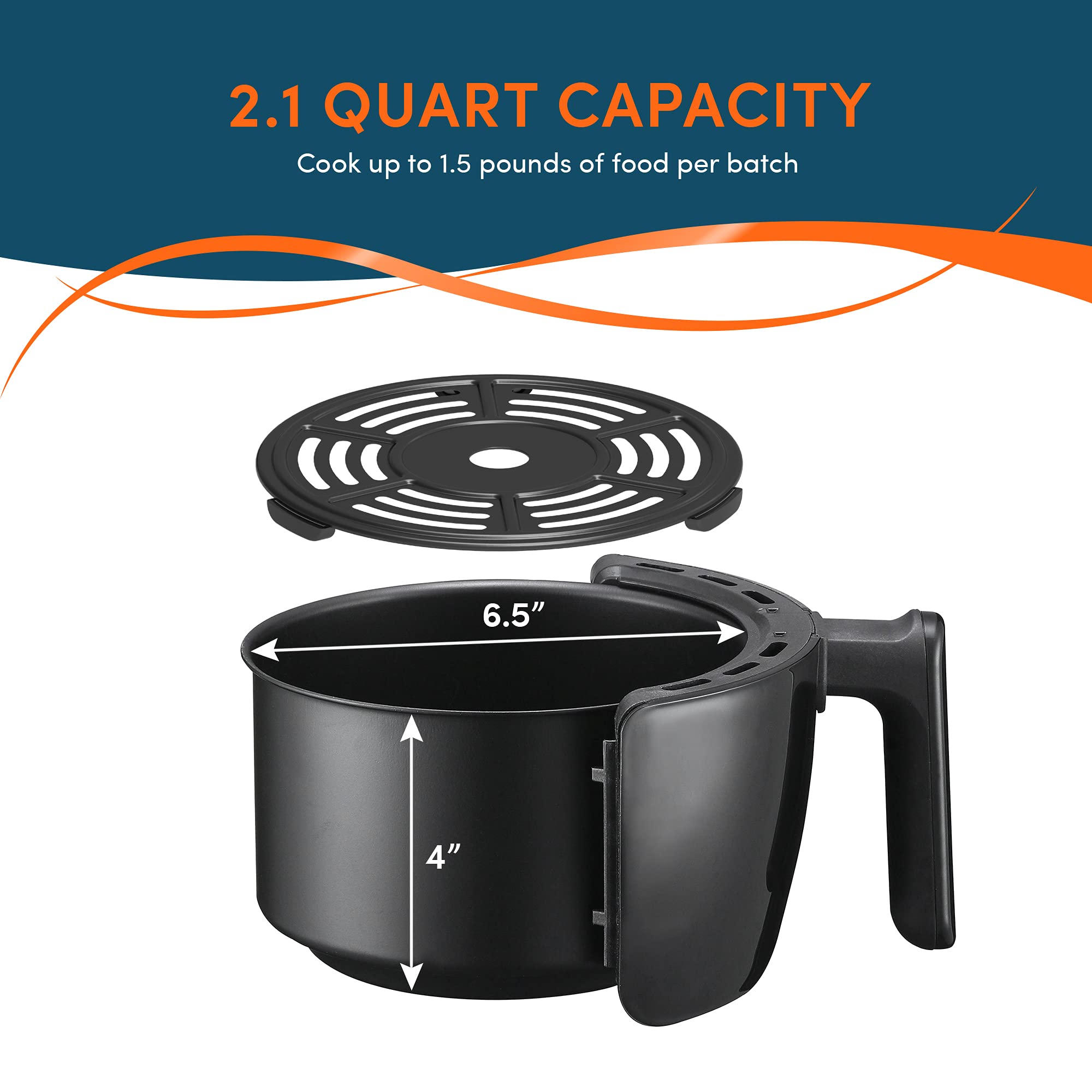 Elite Gourmet EAF0201X 2.1 Quart Electric Air Fryer - Oil-Free Healthy Cooking, 1000W, Compact Space Saving Design, Adjustable Timer & Temperature Control, Black - Perfect for Small Kitchens, Dorms & Healthy Meal Prep