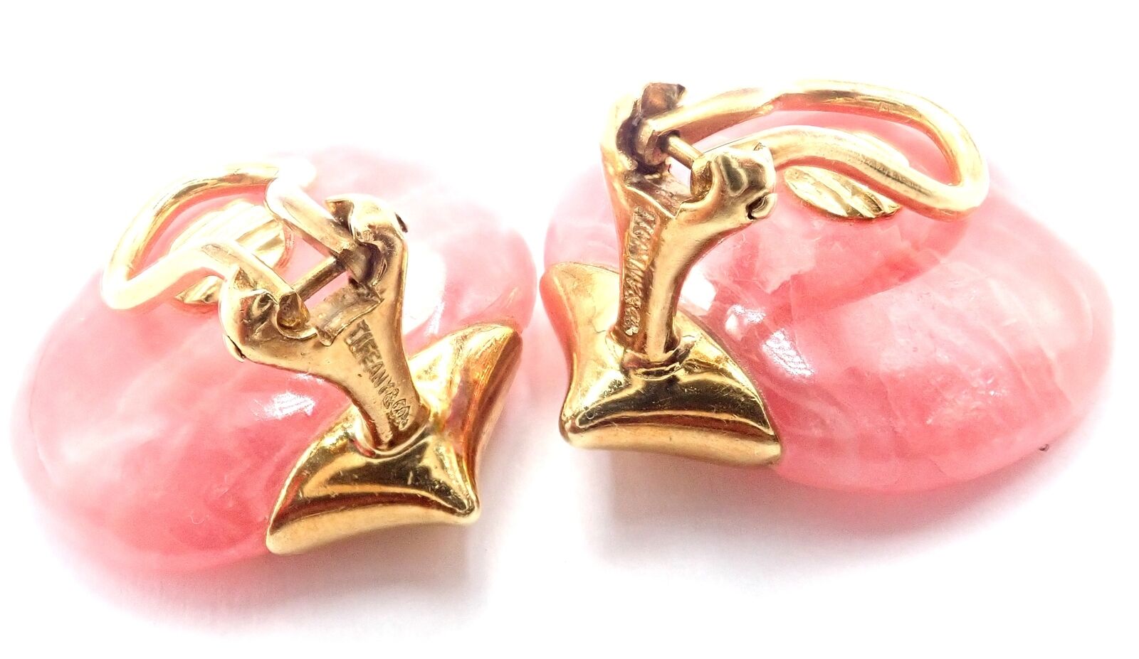 Authentic Tiffany & Co Angela Cummings 18k Yellow Gold Pink Agate Petal Earrings - Luxury Jewelry for Women, Elegant Gift for Weddings & Special Occasions