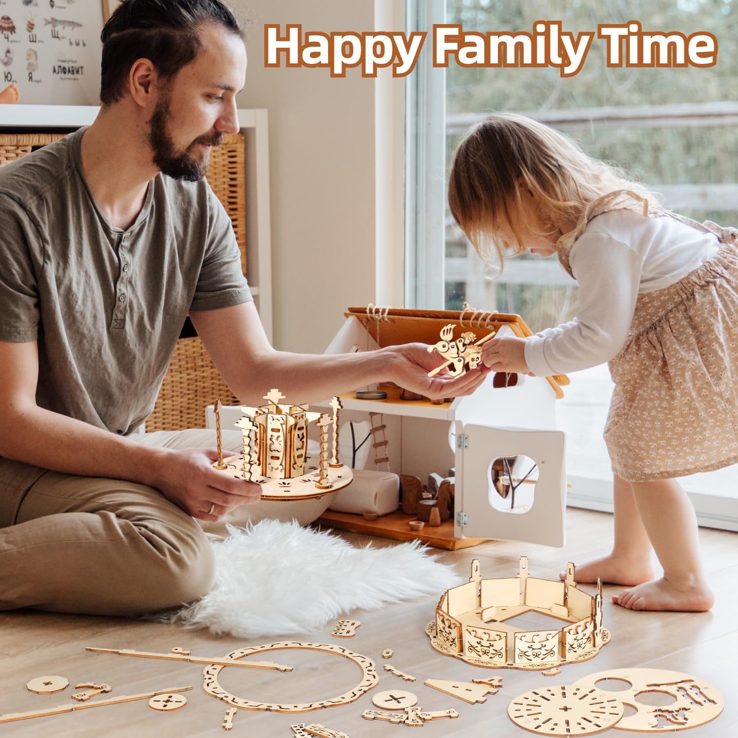 MIEBELY 3D Wooden Puzzle LED Carousel Music Box - DIY Craft Model Building Kit for Adults & Teens, Mechanical STEM Project, Christmas Gift for Kids Ages 8+, Desk Decor for Boys & Girls | Perfect for Home Decoration, Birthday Presents & Educational Activities