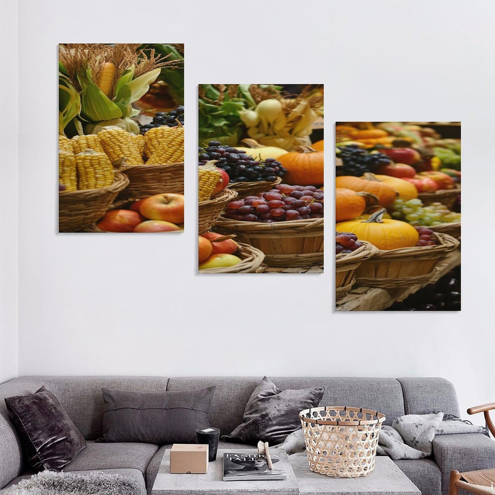 3-Piece Autumn Harvest Canvas Wall Art Set - Thanksgiving Cornucopia Framed Prints (20x30 Inch) for Bathroom, Bedroom & Farmhouse Decor - Perfect for Fall Home Decor & Seasonal Gift Giving