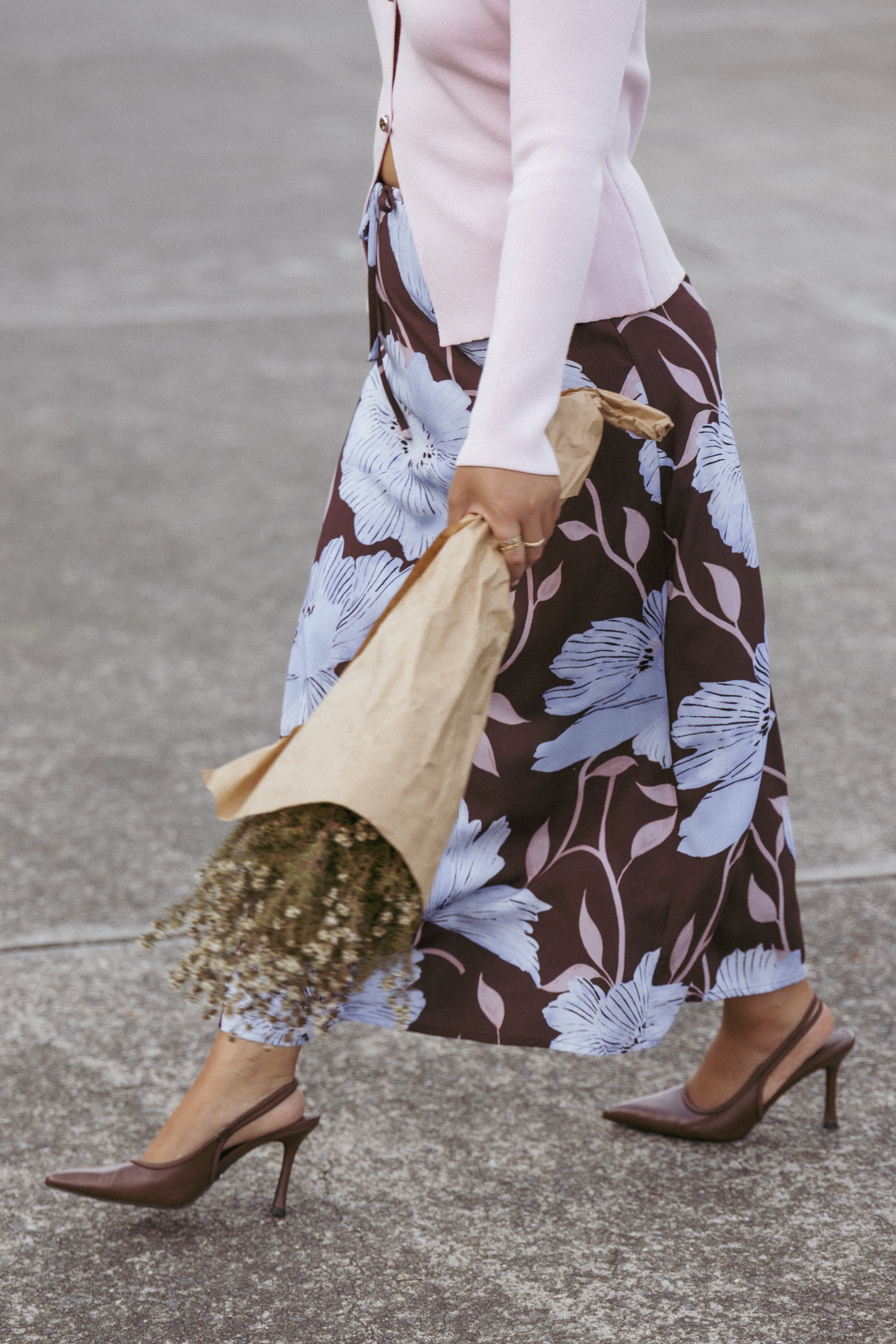 Angie Midi Skirt - Blue Poppies Floral Print | Women's Casual Summer Skirt for Beach, Vacation & Everyday Wear