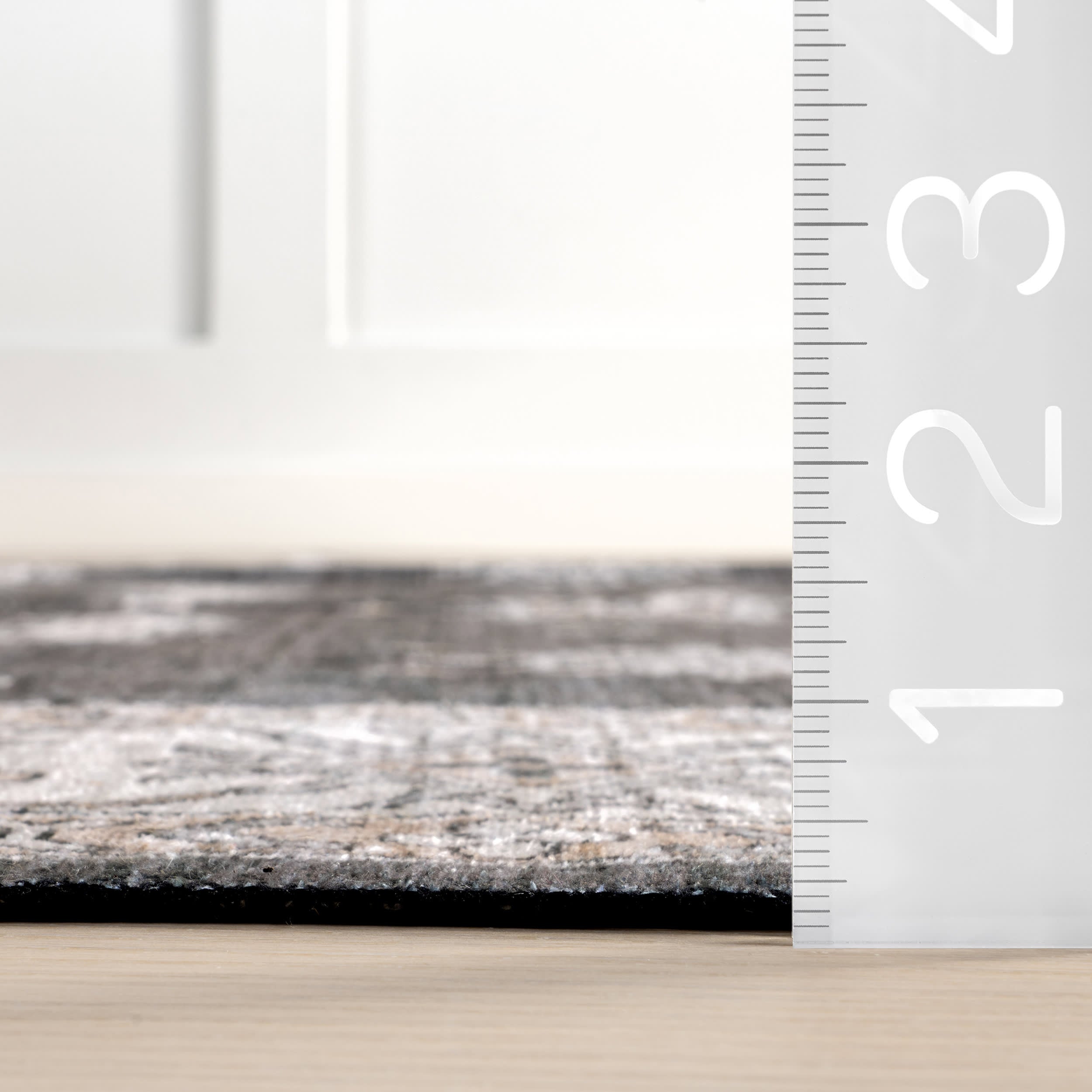 Andrea Bordered Washable Rug - Soft Non-Slip Indoor/Outdoor Carpet - Charcoal Grey - Perfect for Living Room, Bedroom, or Patio Decor