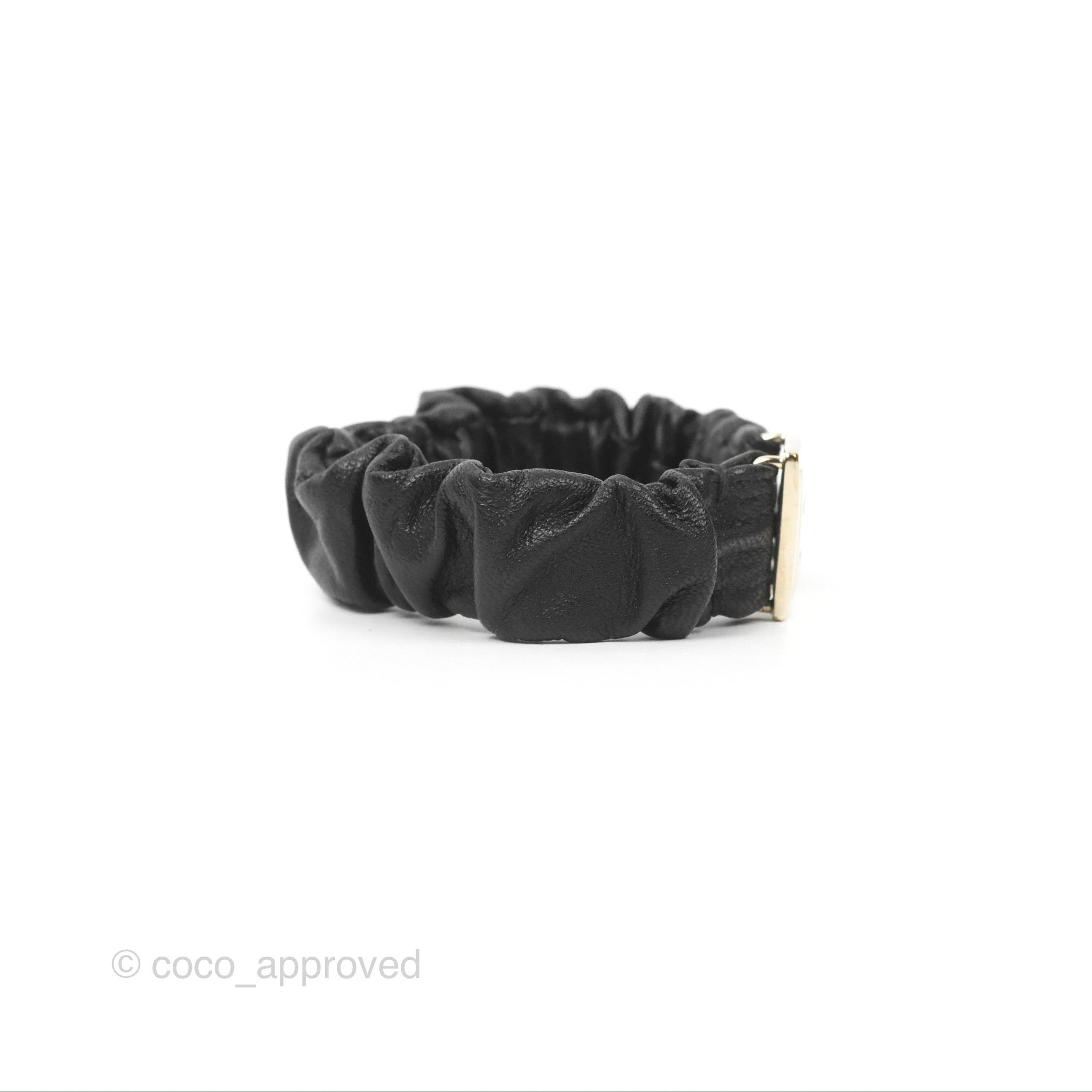Chanel CC Black Leather Hair Clip with Gold Tone Hardware - Elegant Hair Accessory for Women, Perfect for Parties, Weddings & Everyday Wear