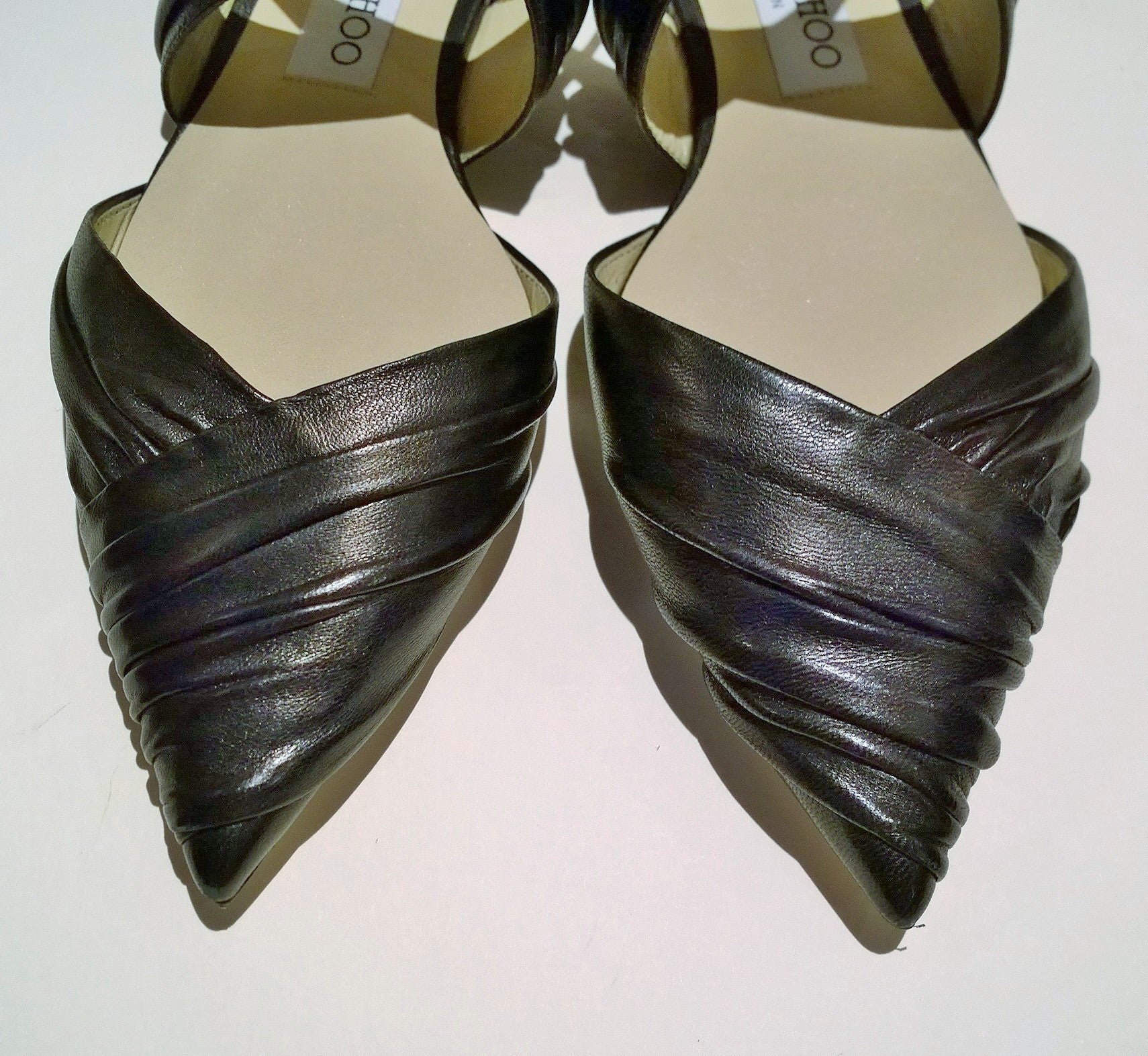 Jimmy Choo Basil Black Leather Pleated Ankle Strap Flats - Women's Elegant Dress Shoes for Weddings, Parties & Evening Events