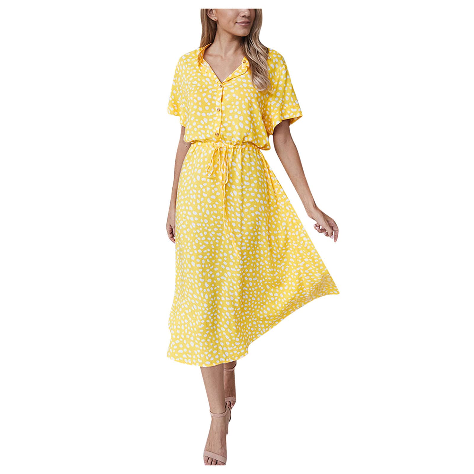 Women's Summer Short Sleeve V-Neck Floral Print Party Dress - Casual Beach Wear & Cocktail Party Outfit for Women