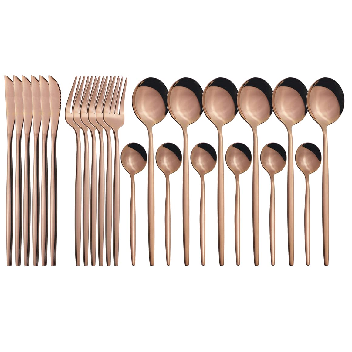 24-Piece Stainless Steel Flatware Set - Gold Silverware Cutlery Set with Dinner Knives, Forks & Coffee Spoons - Elegant Rose Gold Kitchen Tableware for Dining, Parties & Gifts