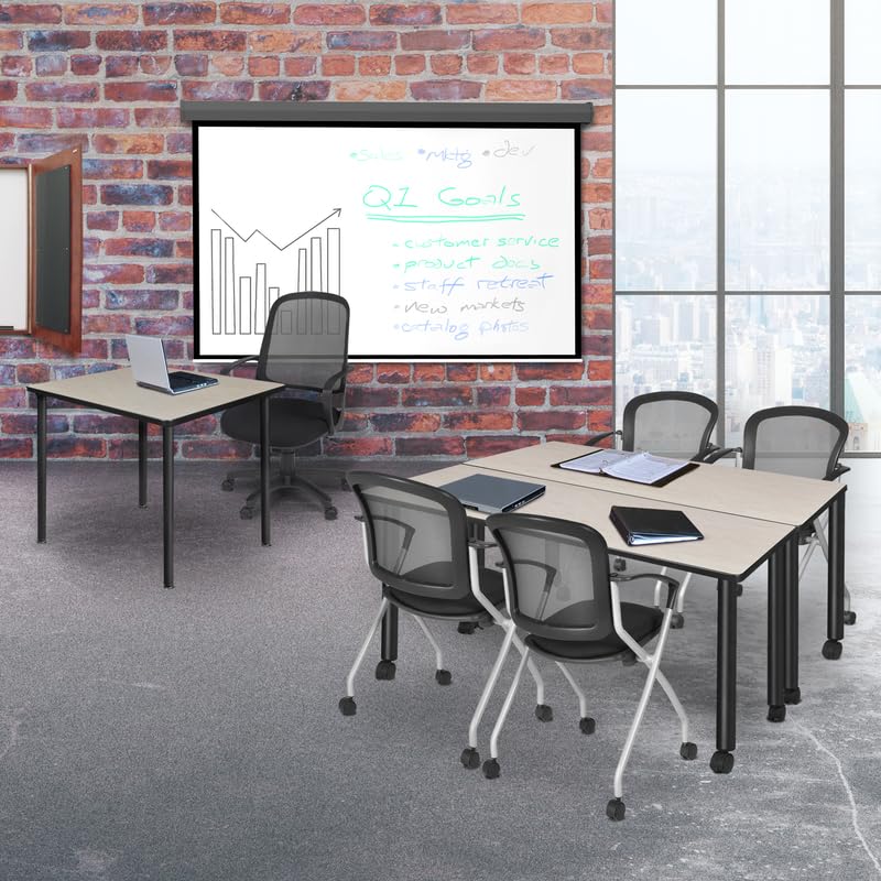 Regency Kee Mobile Training Room Tables - Medium Size, Maple & Black Finish - Perfect for Corporate Meetings, Classrooms & Event Spaces