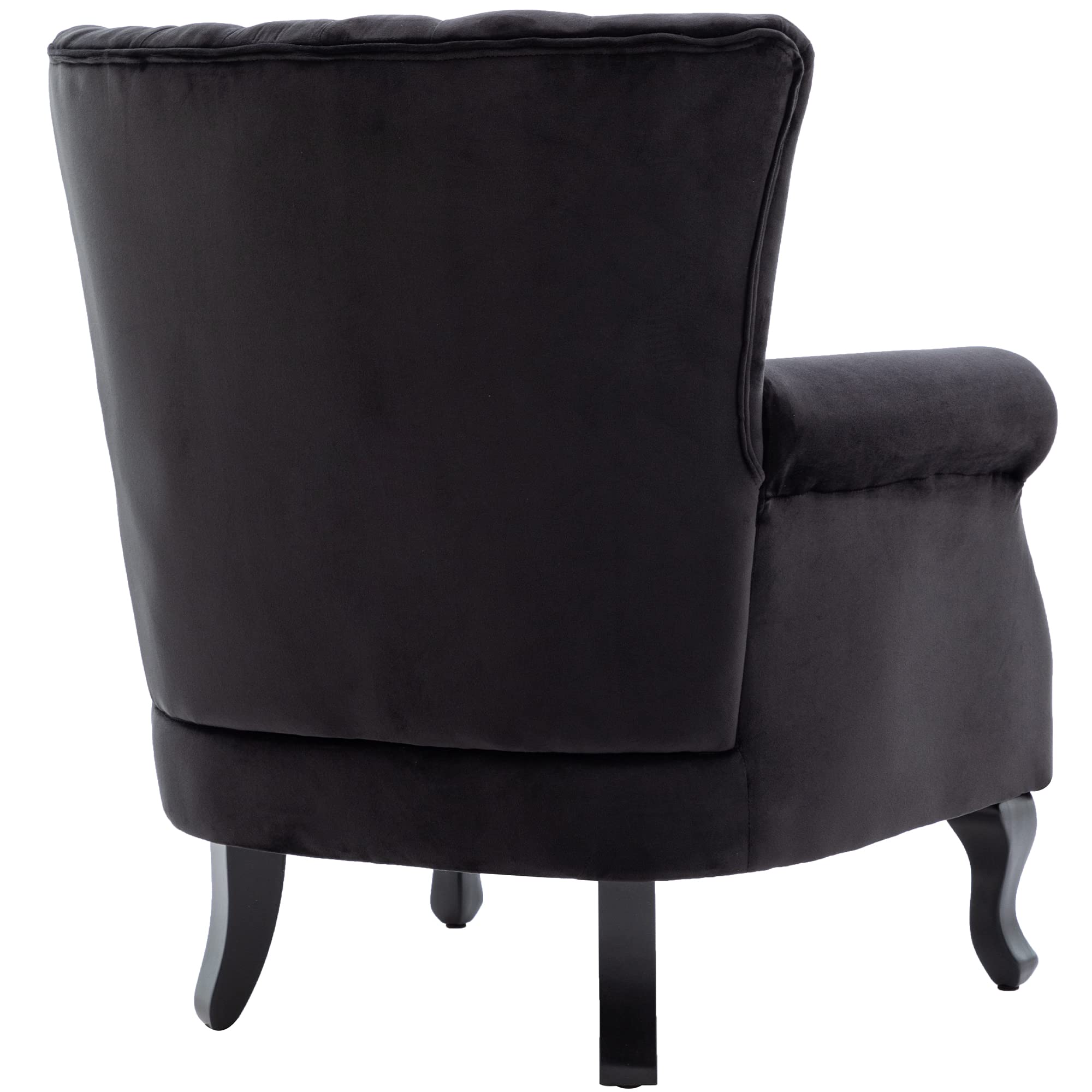 Mid-Century Modern Velvet Tufted Wingback Accent Armchair with Pillow - Stylish Lounge Chair for Living Room, Bedroom, or Office - Black