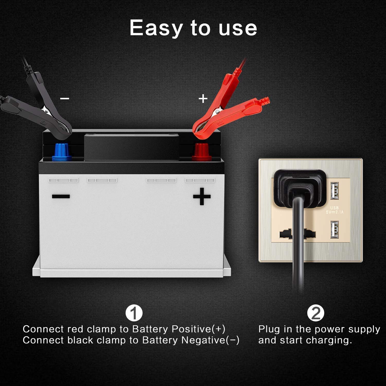 12V/24V 6A Smart Car Battery Charger for Lithium & Lead-Acid - Auto Maintenance