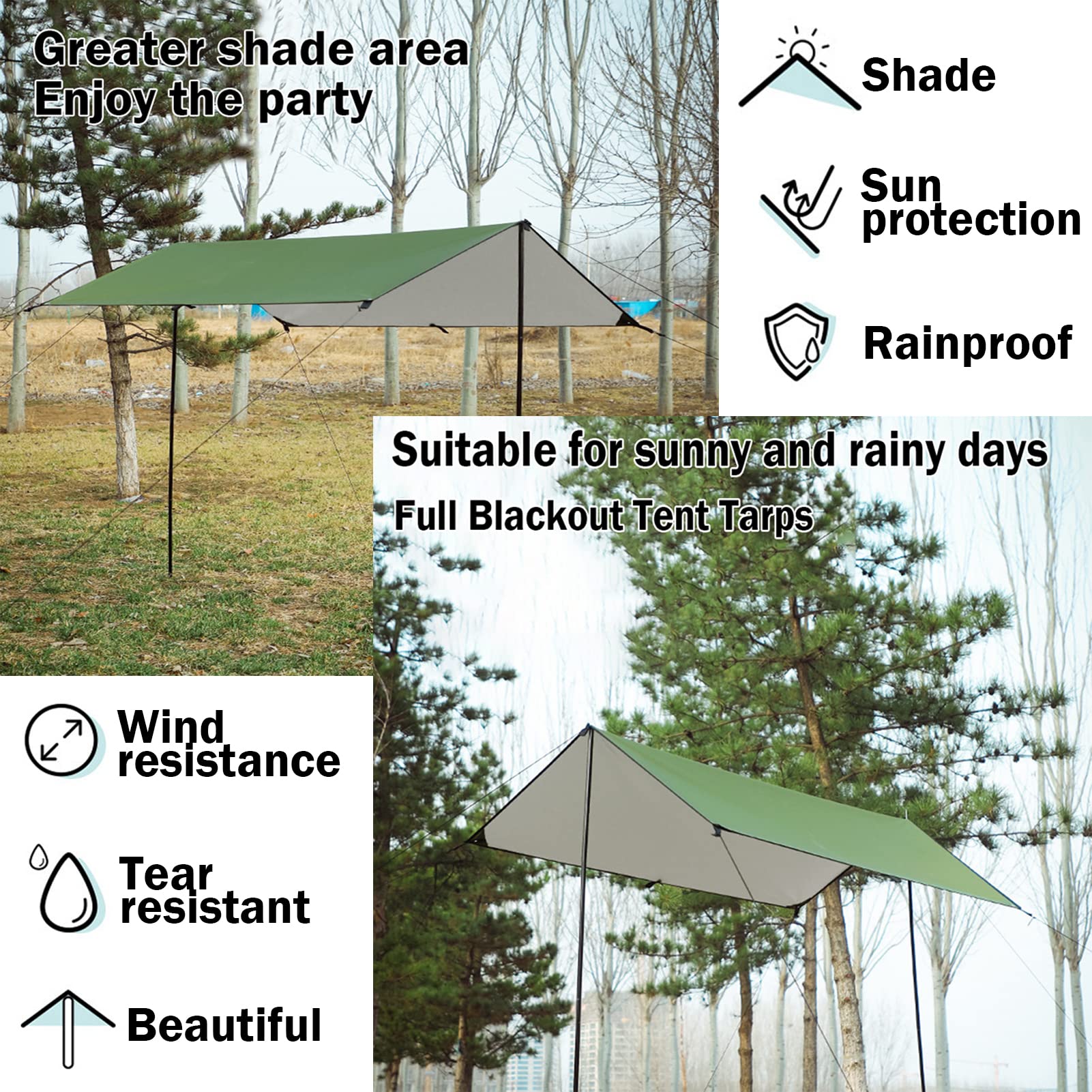 Premium Lightweight Waterproof Ripstop Nylon Tent Tarp - UV Protection Camping Shelter for Outdoor Travel & Backpacking (Sky Blue, X-Large) | Perfect for Camping, Hiking, Beach Trips & Emergency Shelter