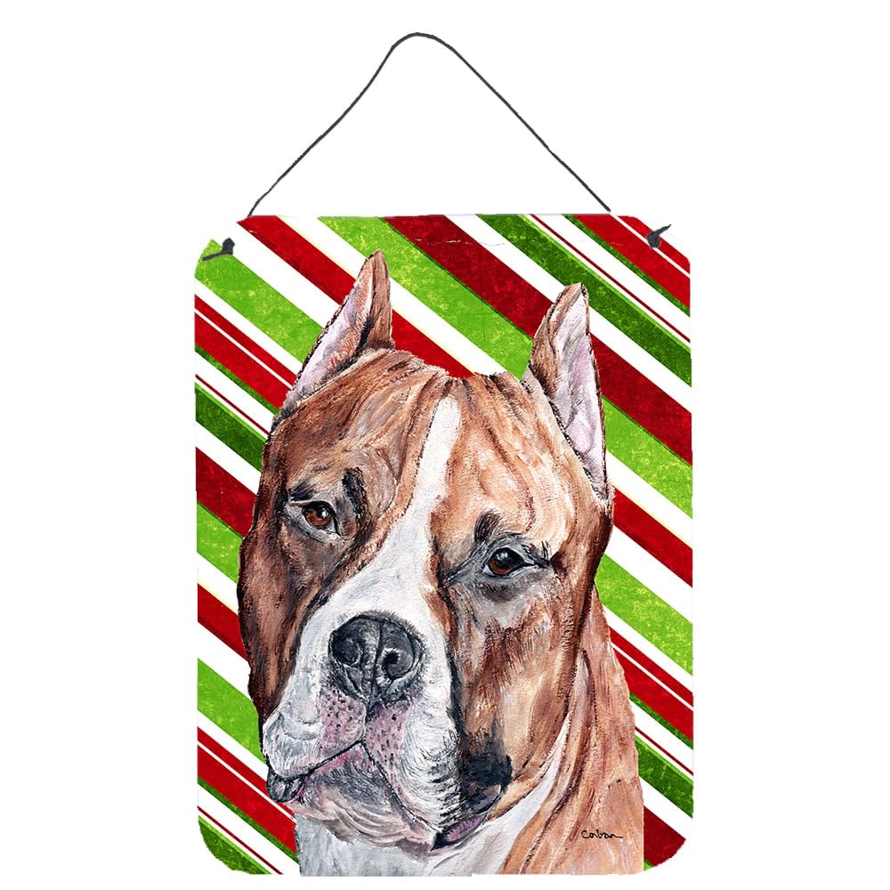 Staffordshire Bull Terrier Christmas Metal Sign - SC9800DS1216 Aluminum Wall Decor for Kitchen, Bar, Bathroom & Front Door | Holiday Dog Lover Gift & Home Decoration