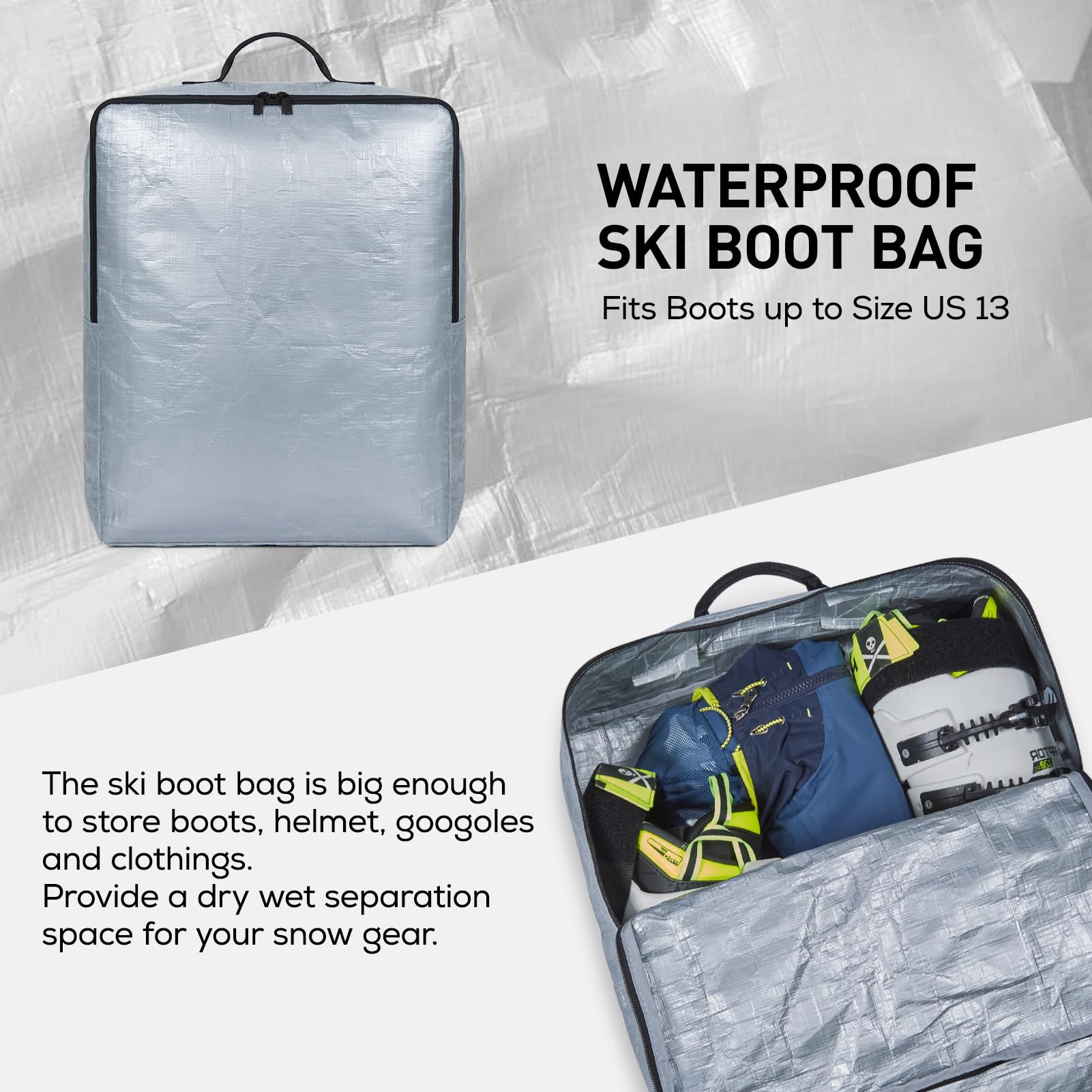 TOURIT Rolling Ski Bag and Boot Bag Combo - Waterproof 900D Oxford Fabric, Padded Wheeled Ski Bag for Air Travel, Holds 2 Pairs of Skis (195cm) - Perfect for Ski Trips, Mountain Vacations & Winter Sports Gear Storage