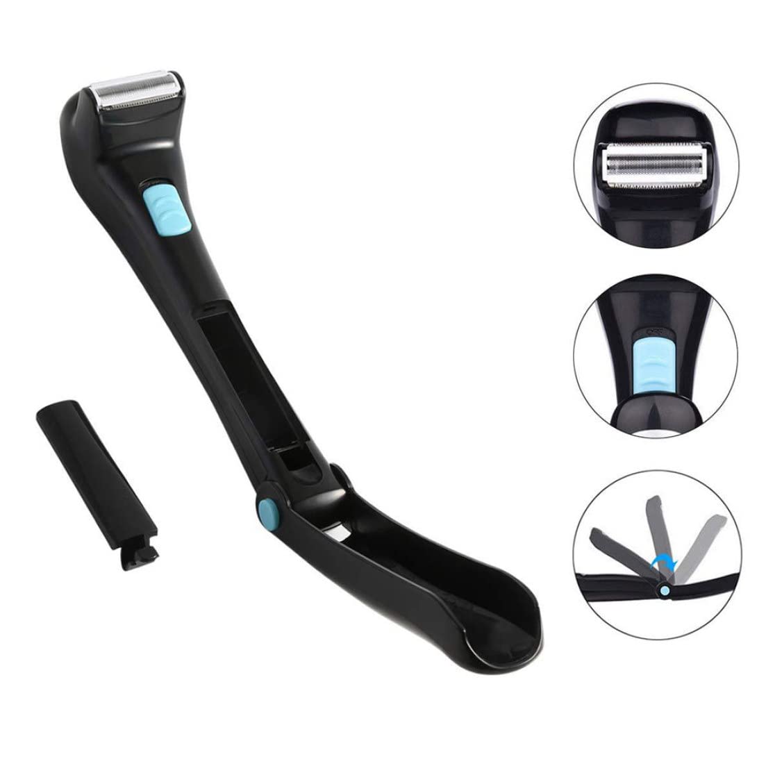 Foldable Electric Back Hair Shaver for Men with Long Handle - Painless Body Hair Remover & Trimmer - Perfect for Back, Chest, and Shoulder Grooming at Home or Travel