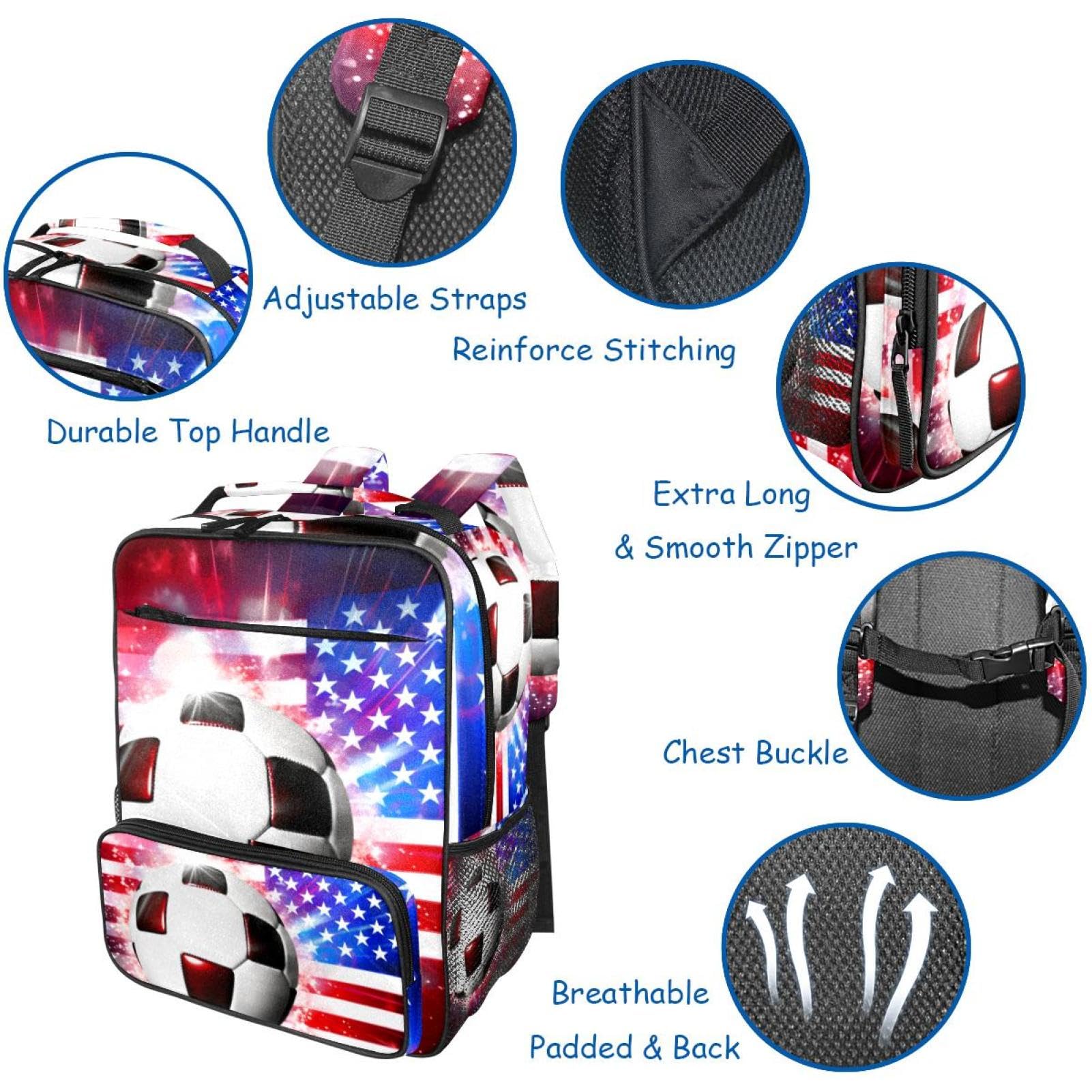 Men's & Women's Travel Backpack with American Flag & Football Design - Durable Carry-On Backpack for College, Work, Gym & Outdoor Adventures