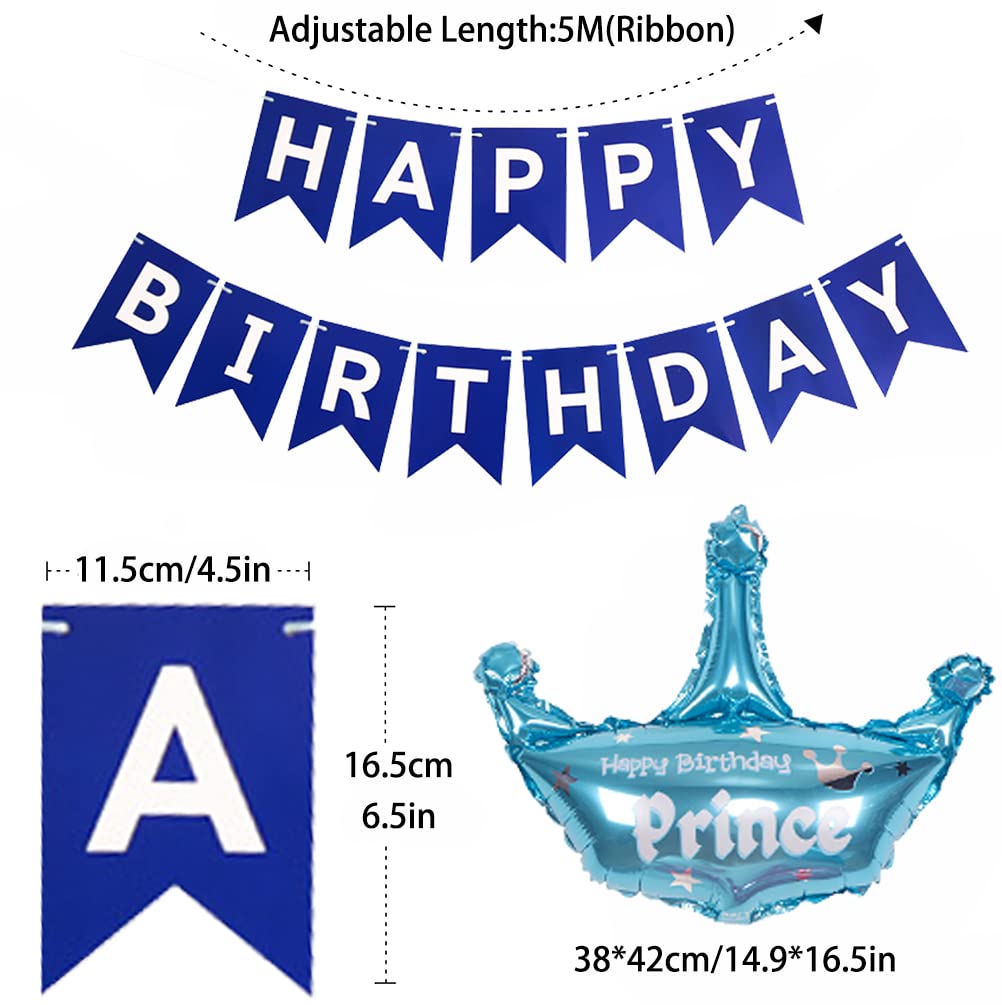 Happy Birthday Banner & Balloon Decorations Set - Navy Blue Party Bunting, Latex Balloons & Confetti for Men, Women & Boys Birthday Celebrations | Perfect for Indoor & Outdoor Birthday Parties, Baby Showers & Anniversary Decor