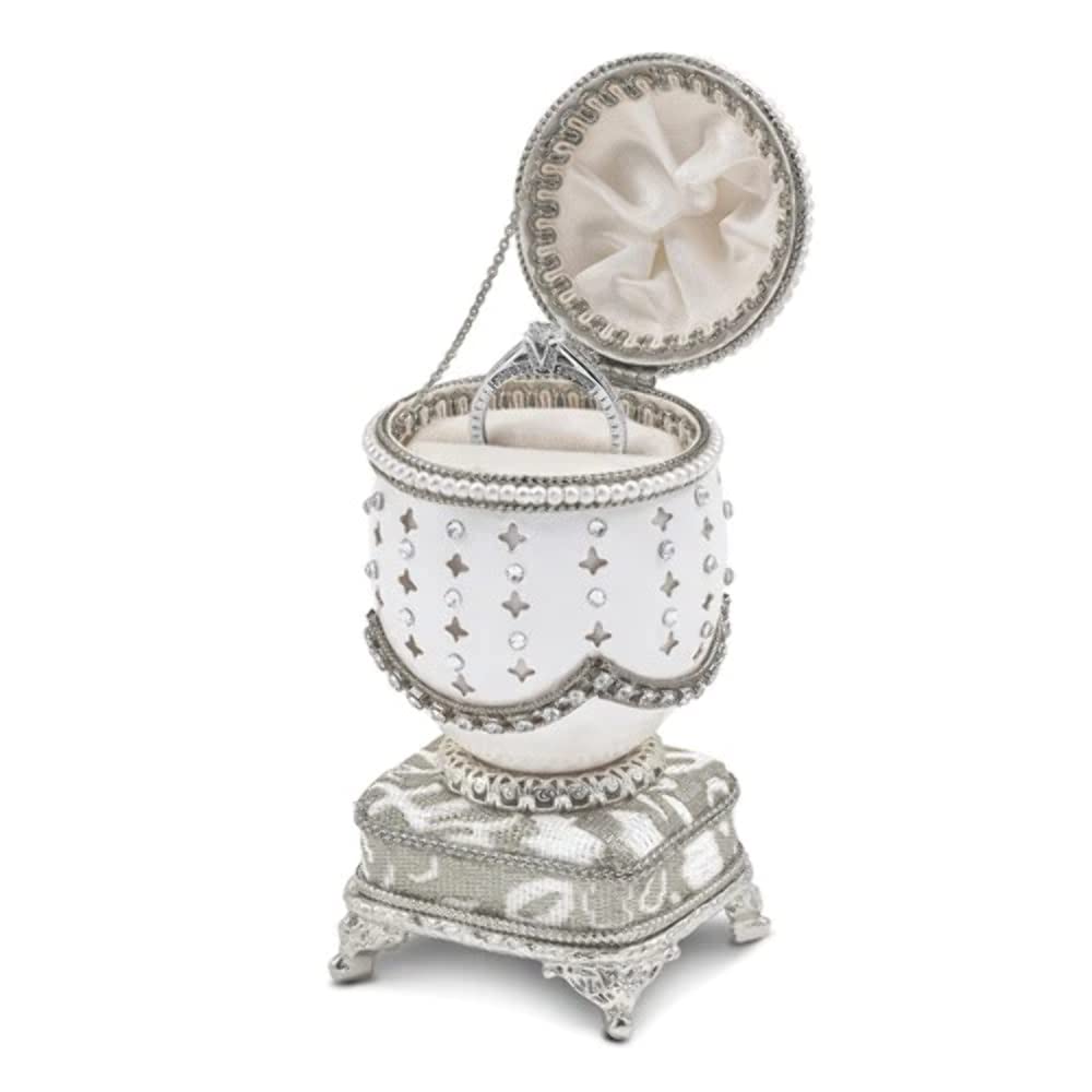 Authentic Duck Egg Aura Stone Musical Ring Holder Box - Elegant Jewelry Organizer for Home, Wedding, Gift & Feng Shui Decor