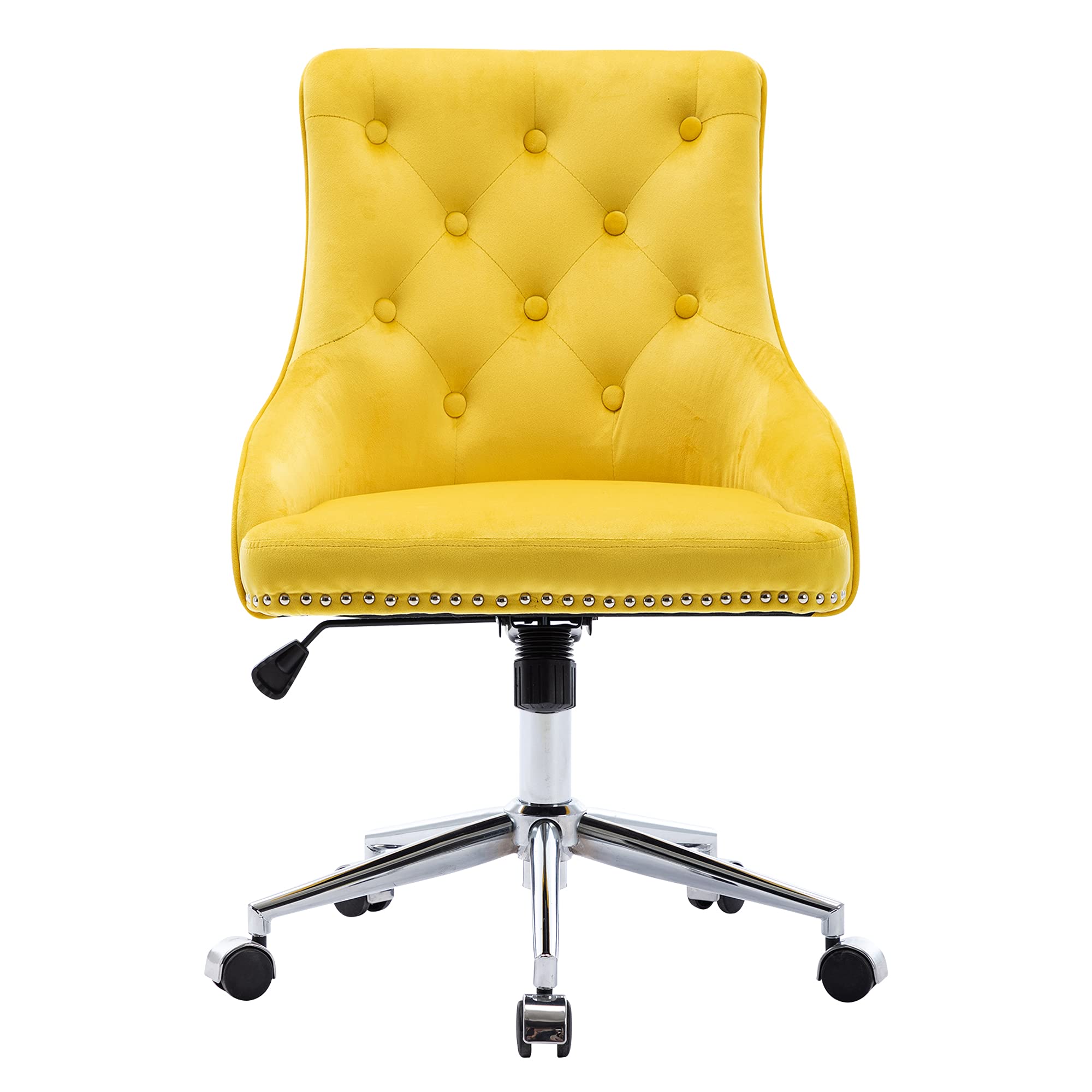 Velvet Office Chair with High Back & Wheels - Ergonomic Home Office Desk Chair, Swivel Vanity Chair for Makeup Room, Study, Living Room & Bedroom - Yellow Accent Chair with Sturdy Metal Base (Perfect for Remote Work, Gaming & Makeup Stations)