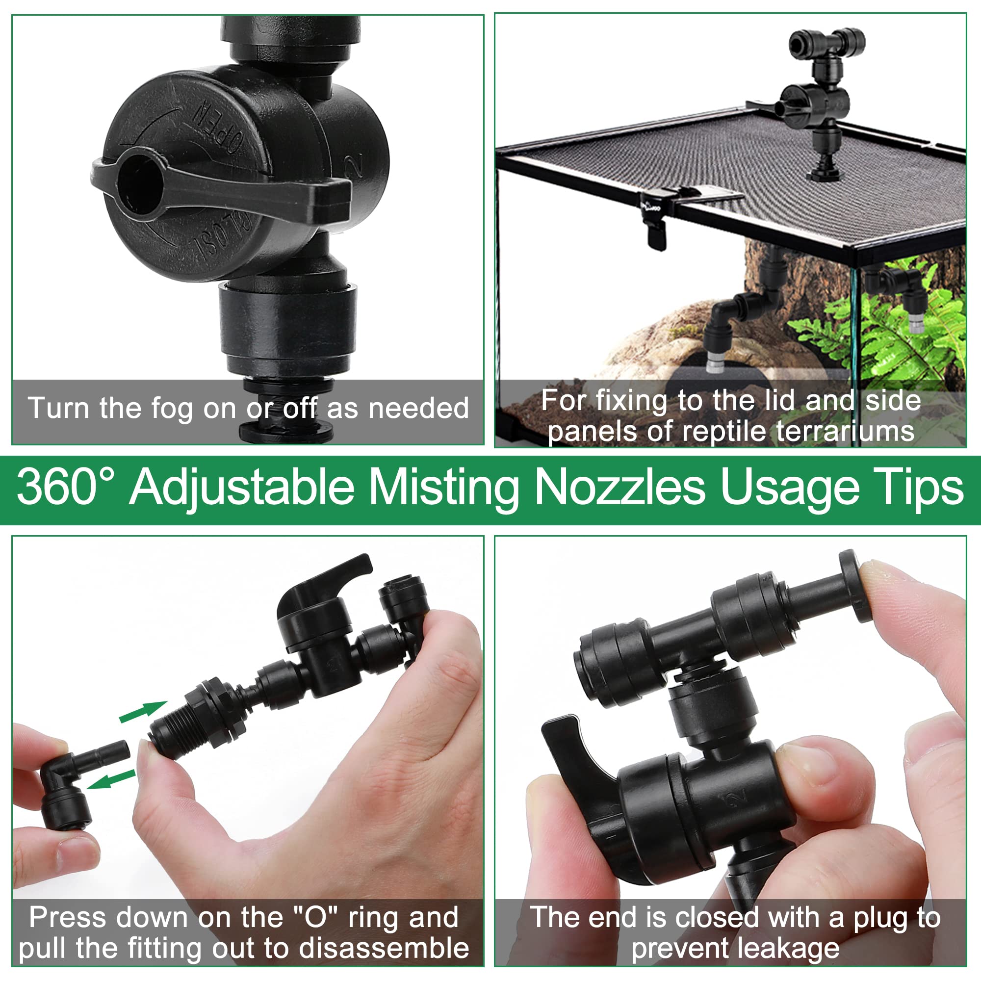 4 Pcs Reptile Mister Nozzle with Adjustable Valve - Terrarium Fogger & Misting System for Reptiles, Rainforest Habitat - Perfect for Hydration & Cooling in Vivariums & Terrariums
