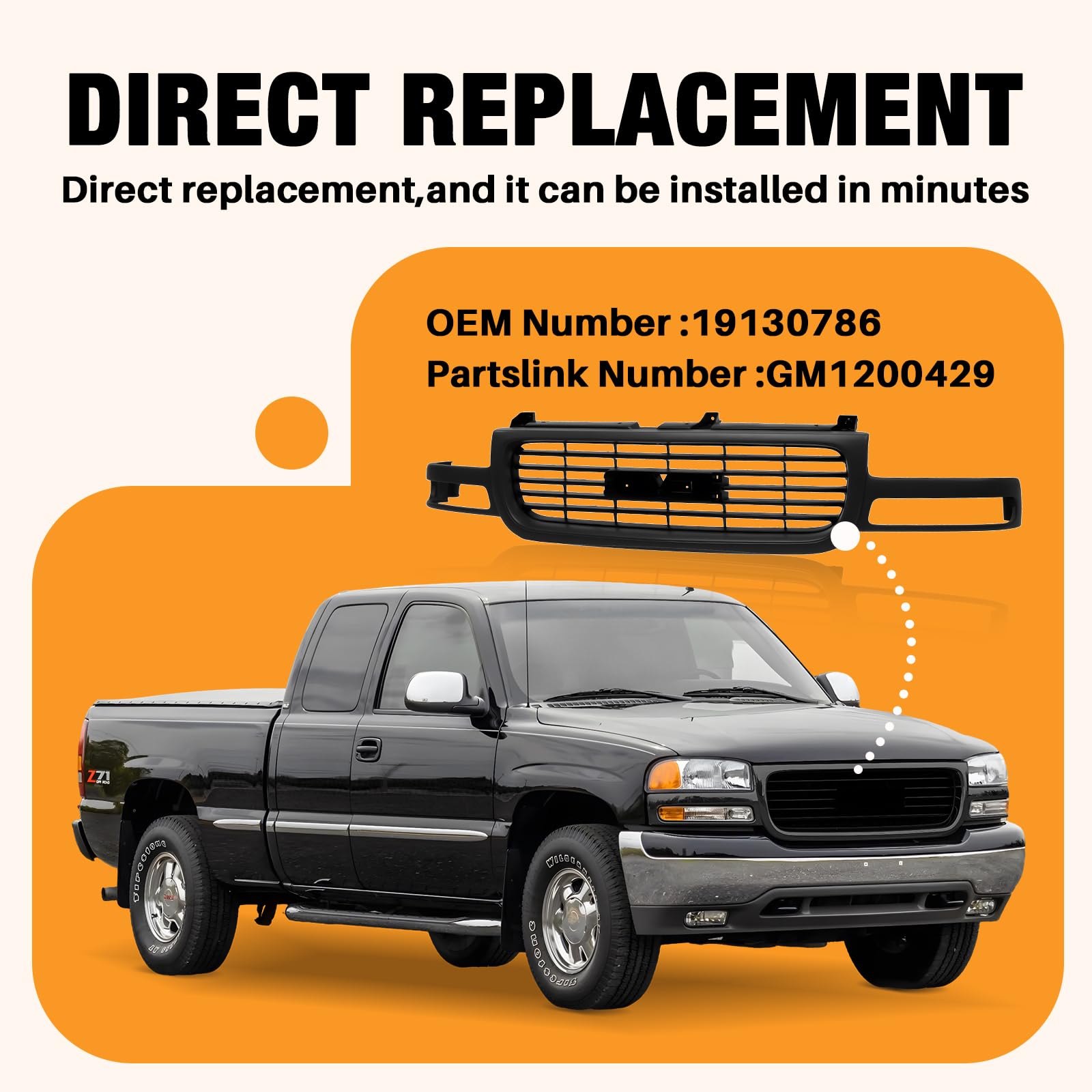 GMC Sierra 1500 2500 3500 & Yukon Front Grill Grille (1999-2006) - Gray with Black Insert | Replacement GM1200429 19130786 | Perfect for Off-Roading & Truck Customization