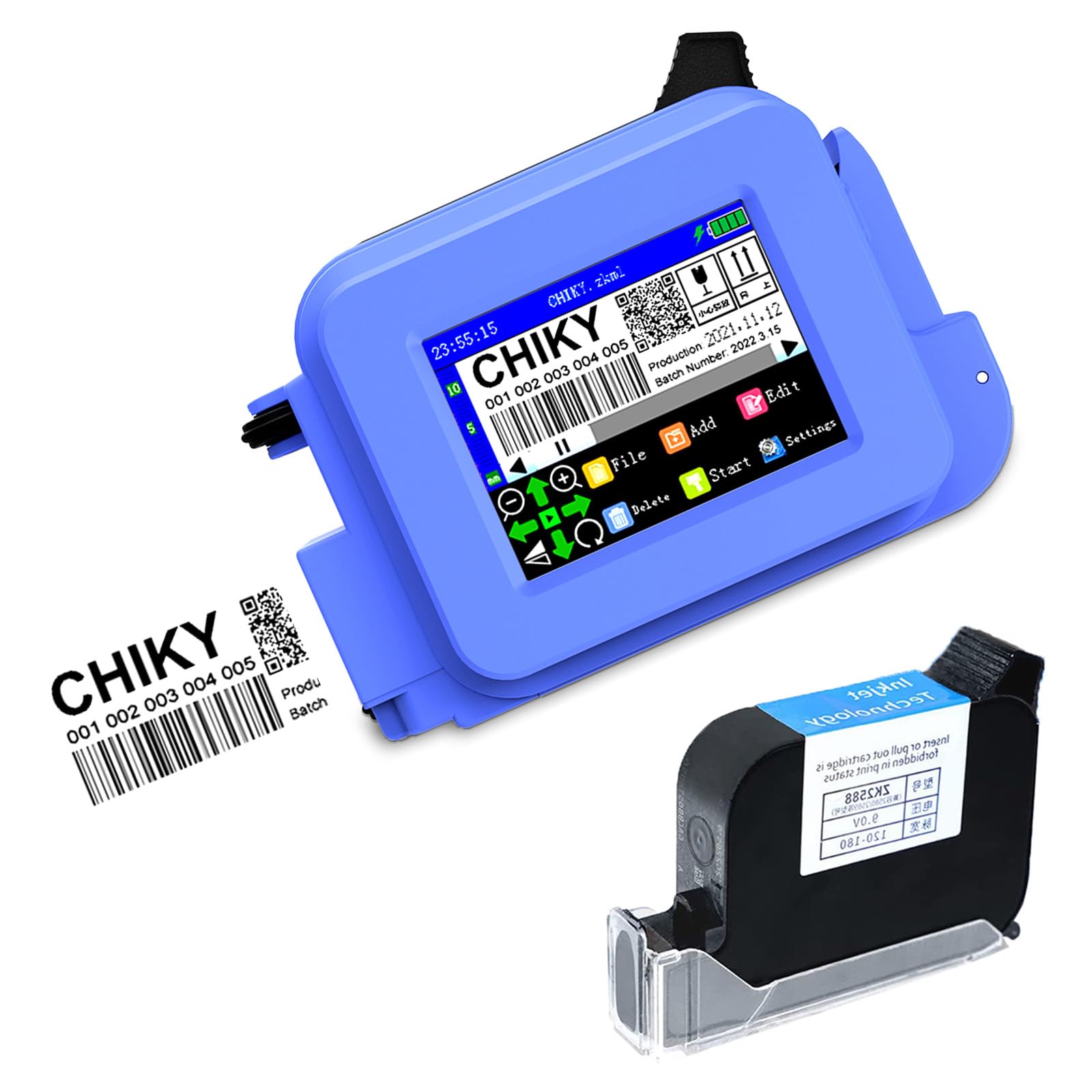 CHIKYTECH Upgraded Mini Inkjet Printer - Portable Printing Machine for Date, Time, Barcode, Logo, QR Code & Batch Numbers on All Materials | Perfect for Product Labeling, Packaging & Inventory Management