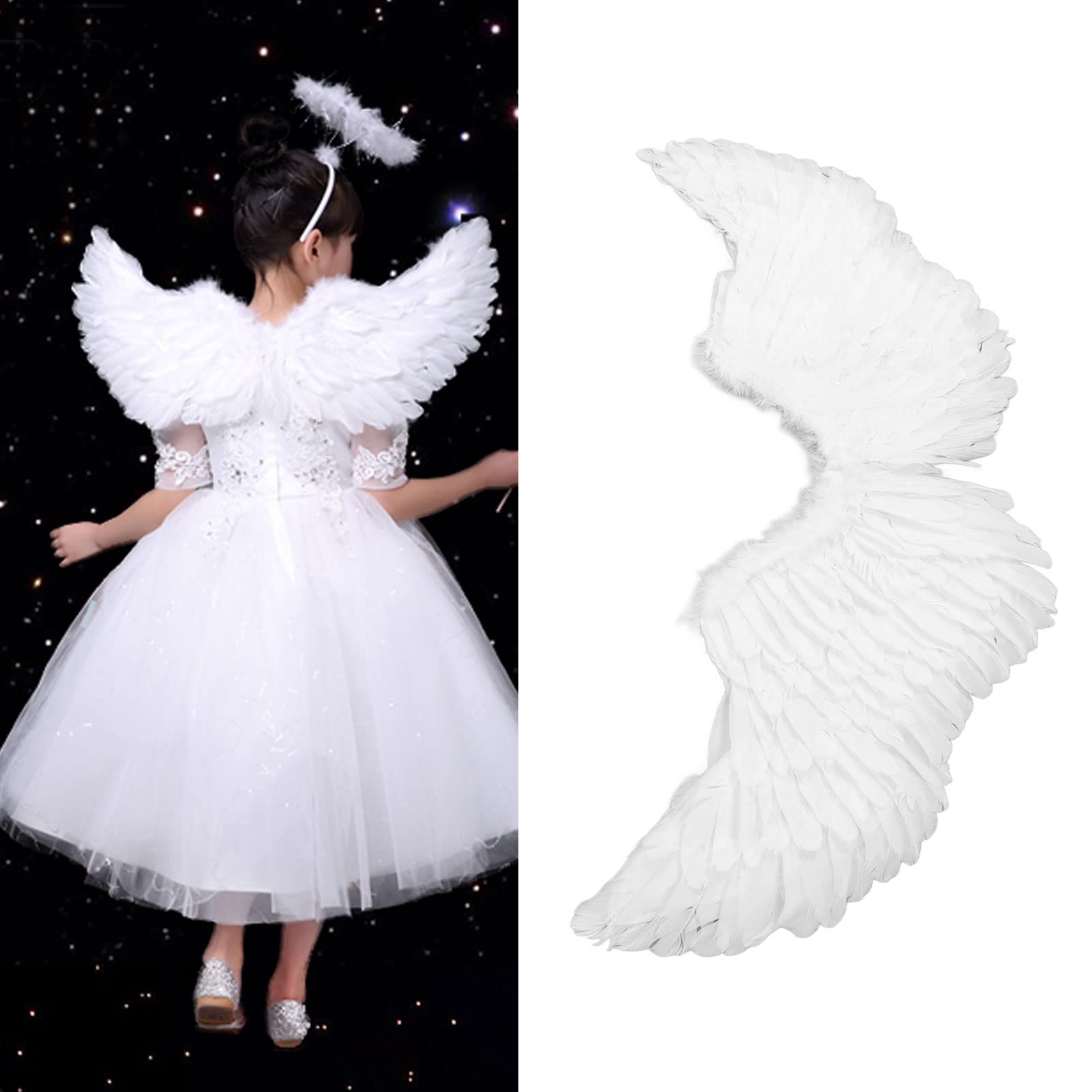 Feather Cosplay Wings for Girls - Durable Angel Halloween Costume with Comfortable Elastic Straps - Perfect for Halloween Parties, Cosplay Events & Costume Contests