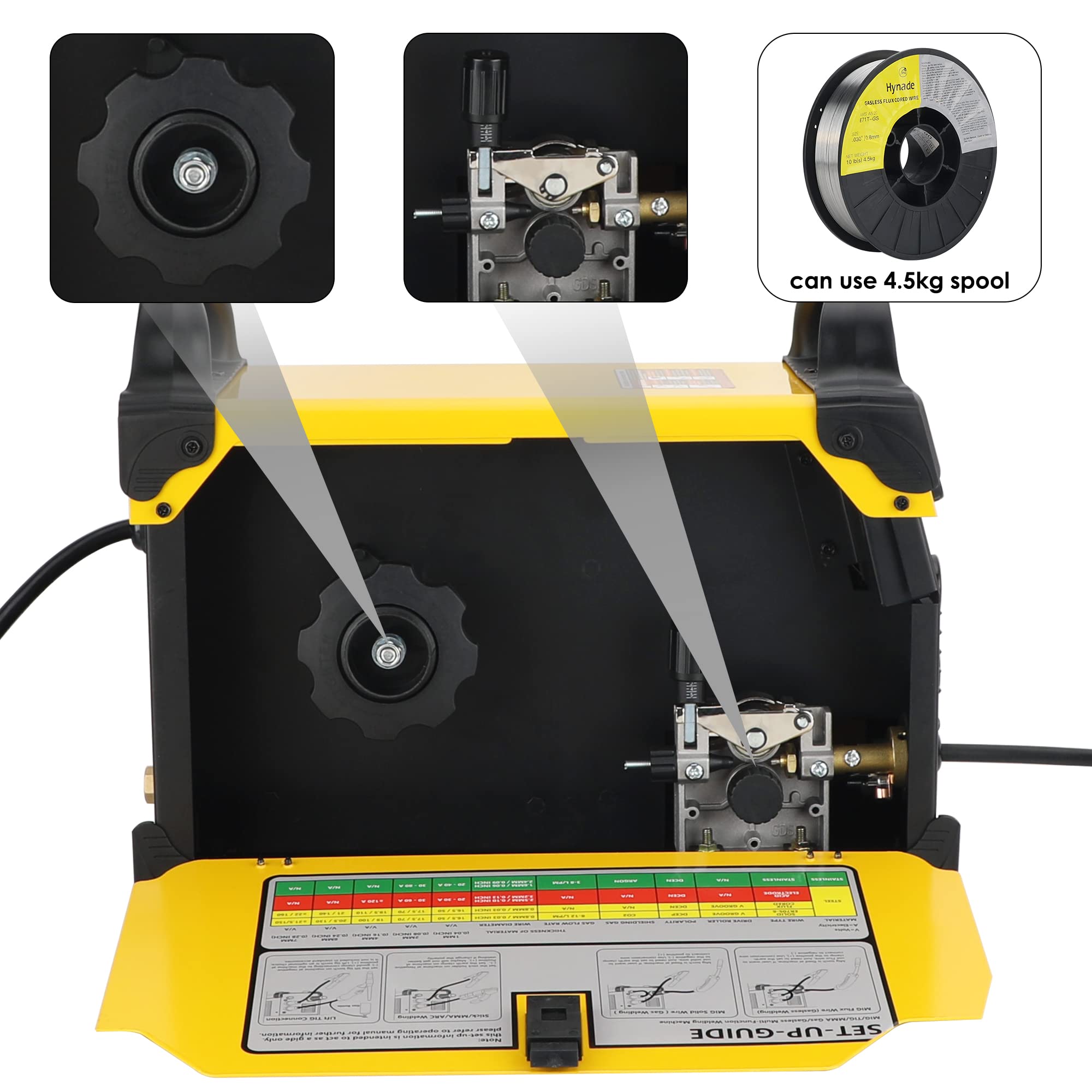 Hynade MTG225D 3-in-1 Multiprocess Welder - MIG/Lift TIG/Stick Welding Machine with 1/5kg MIG Wire, Dual Voltage 110V/220V, Gas/Gasless - Perfect for Home DIY, Auto Repair & Metal Fabrication Projects