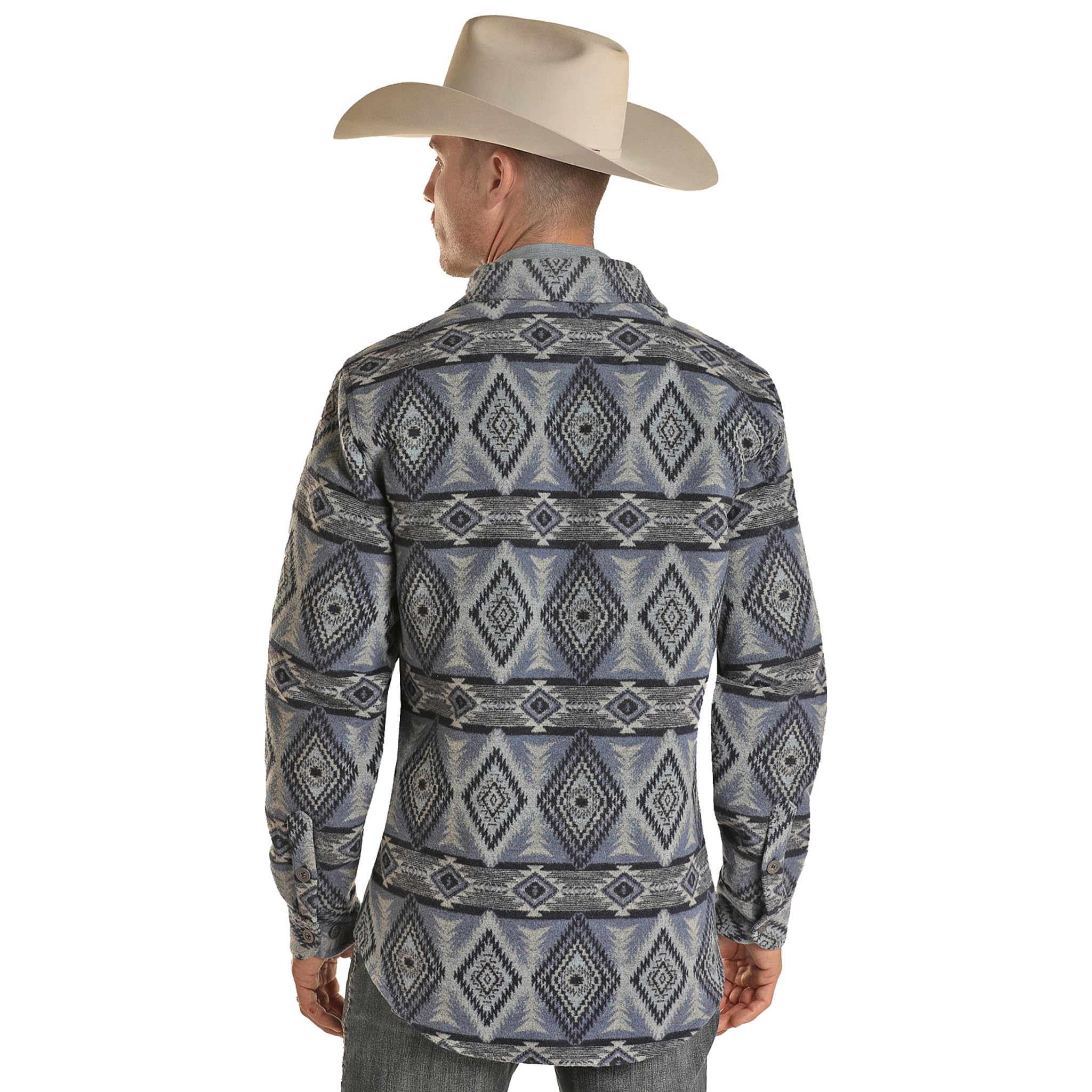 Rock & Roll Denim Men's Navy Aztec Shirt Jacket | Vintage Western Style Button Up Shirt for Casual Wear | Perfect for Concerts, Festivals & Night Out