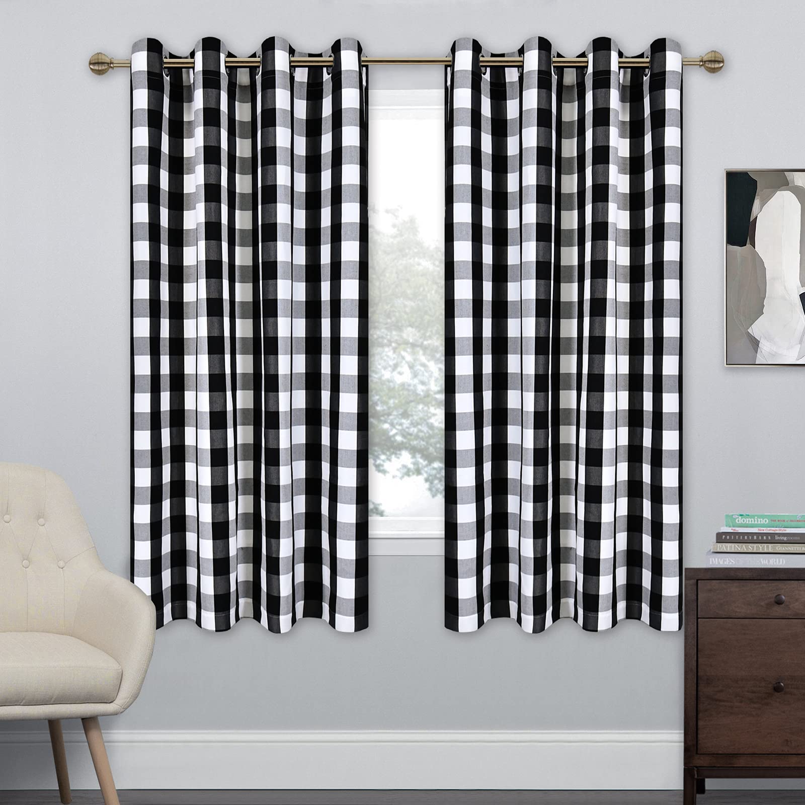 Black and White Buffalo Plaid Thermal Insulated Curtains - Energy Efficient Grommet Window Drapes for Bedroom, Living Room & Farmhouse Decor (52x63 Inches, Set of 2 Panels) - Perfect for Cozy Winter Insulation & Rustic Home Styling
