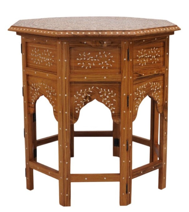 Exquisite Bone Inlay Table - Handcrafted Vintage Style Coffee Table with Mother of Pearl Accents - Perfect for Boho Chic Living Room, Bedroom or Office Decor