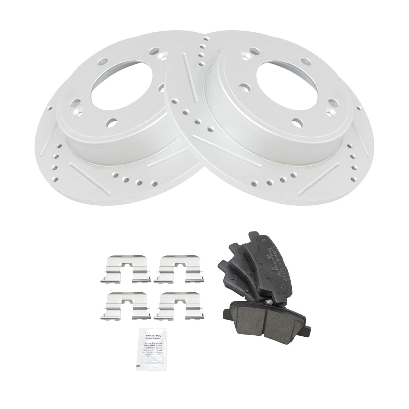 High-Performance Rear Posi Ceramic Brake Pads & Drilled Slotted Zinc Coated Rotors Kit - Perfect for Racing, Off-Roading & Daily Driving