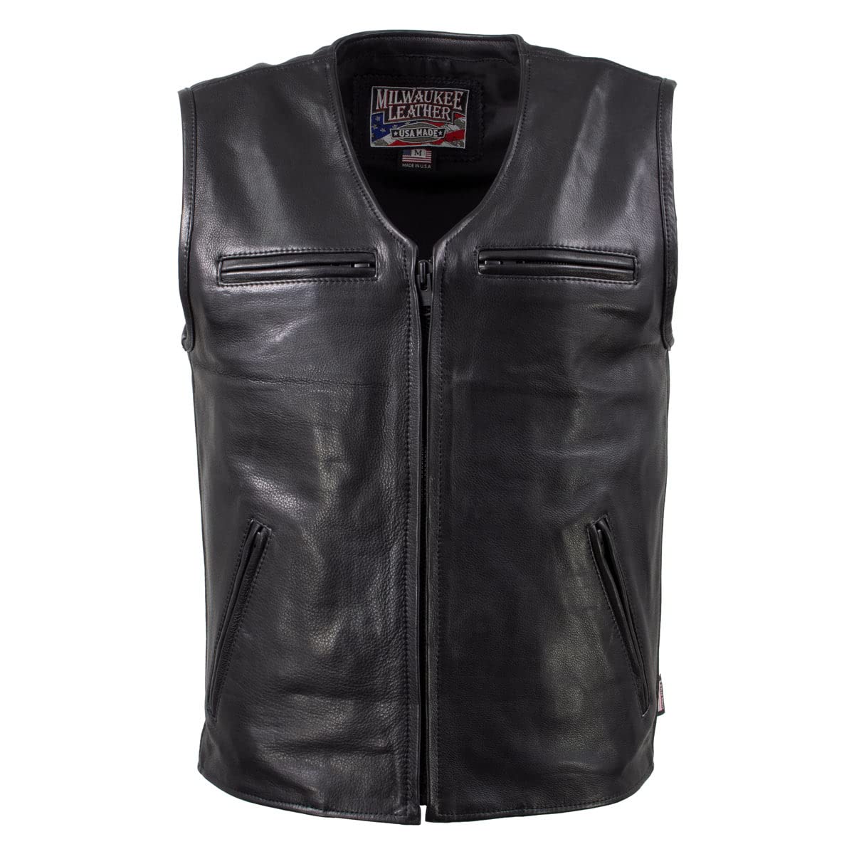 Milwaukee Leather Men's USA Made Black Premium Leather Motorcycle Vest for Bikers & Riders | MLVSM | Perfect for Motorcycle Rides, Biker Events & Casual Wear
