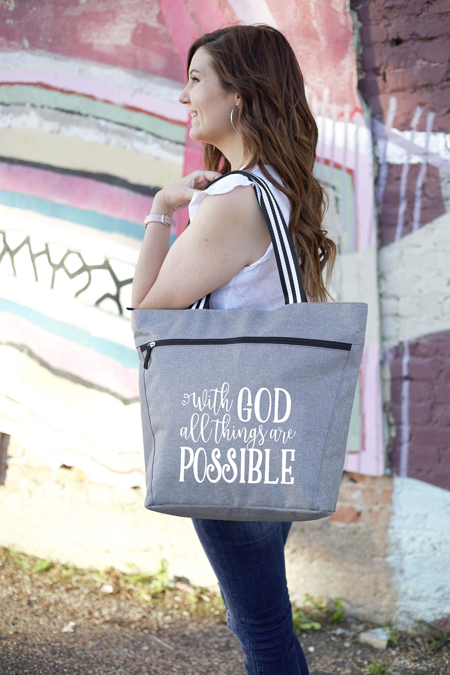 Large Inspirational Zippered Tote Bag for Women - Christian Gift Ideas - Perfect for Church, Bible Study & Daily Use