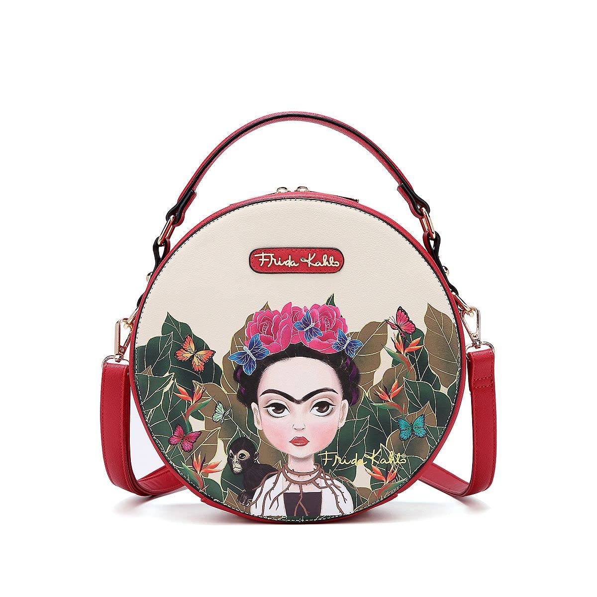 Frida Kahlo Inspired Red Crossbody Bag - Stylish Circular Design Handbag for Women | Perfect for Travel, Shopping & Everyday Use