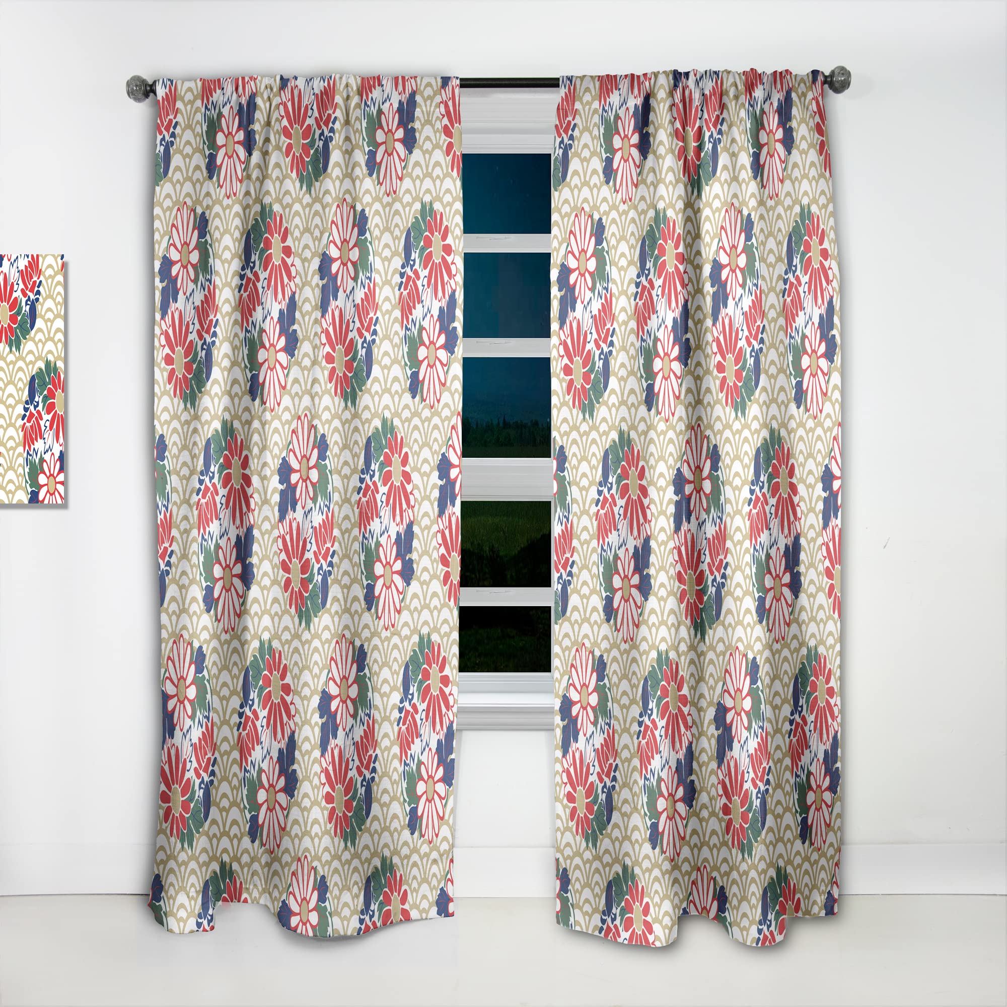 DesignQ Japanese Floral Pattern Thermal Insulated Curtains - Single Panel 52x90 Inches - Elegant Bedroom & Living Room Window Drapes for Home Decor | Perfect for Blackout, Privacy & Energy Saving