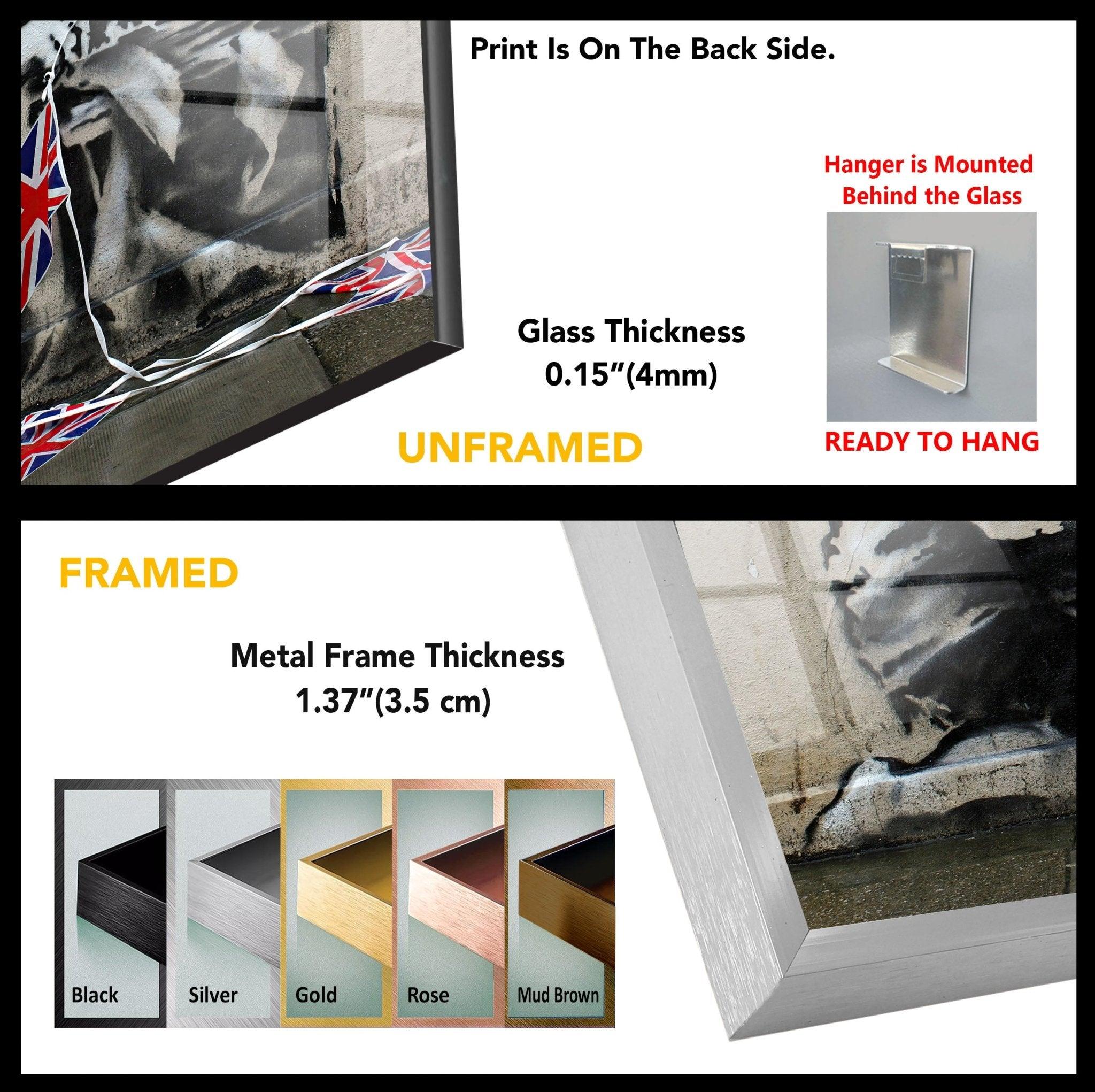 Banksy UK Flag Glass Wall Art - Modern British Street Art Decor for Living Room, Office & Gifts