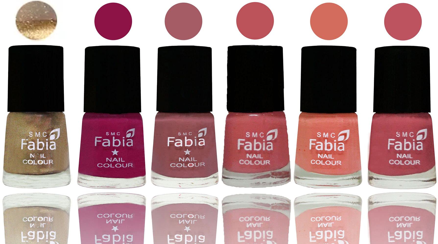 SMC Fabia Shine Bright Glossy Nail Polish Set - 6 Vibrant Colors (02732) for Manicure, Pedicure & Nail Art | Long-Lasting & Chip-Resistant Formula for Salon-Quality Nails at Home