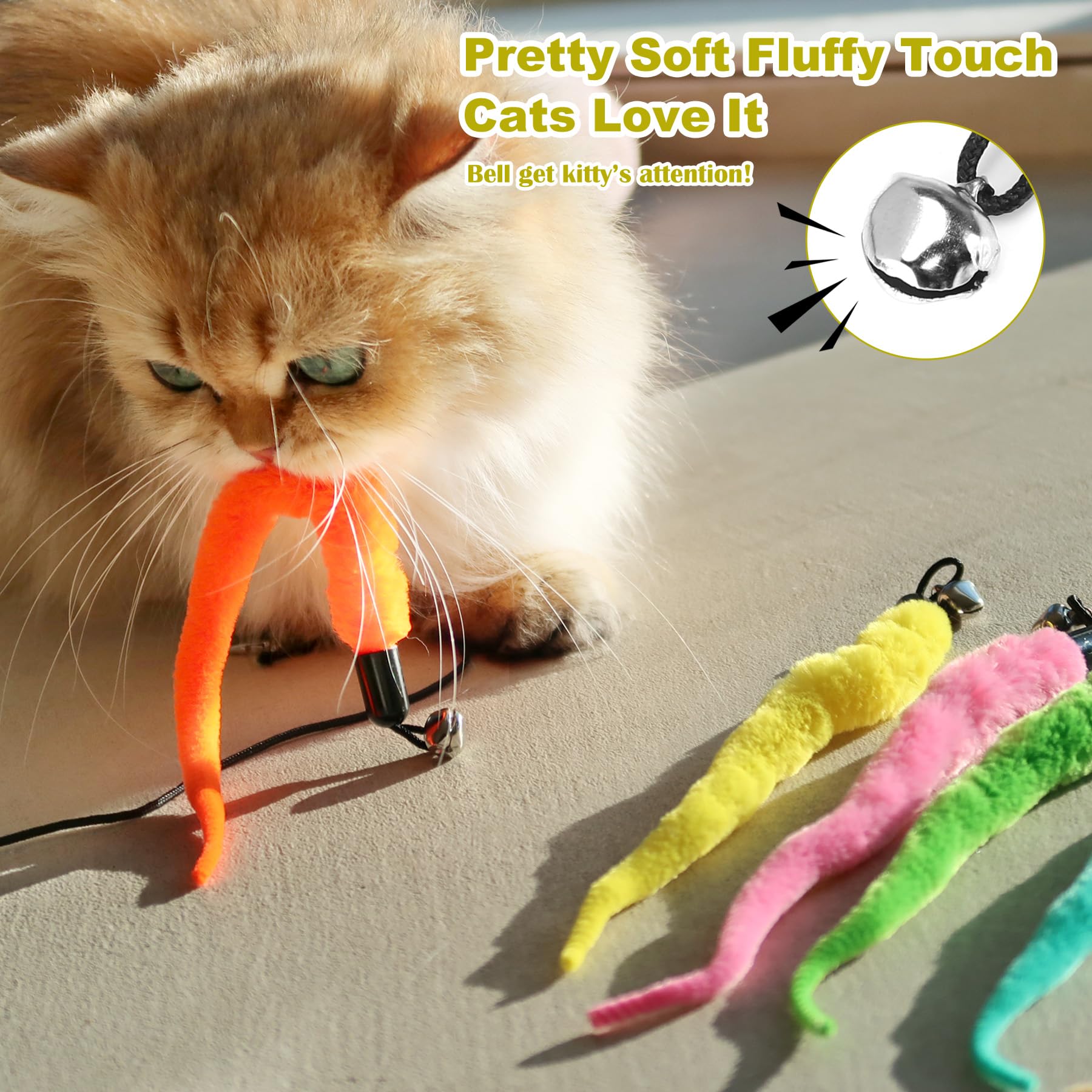10PCS Cat Worm Toy Set with Feather Attachments & Black String - Interactive Teaser Wand Replacement for Indoor Cats & Kittens - Perfect for Playtime, Exercise, and Bonding with Your Feline Friend
