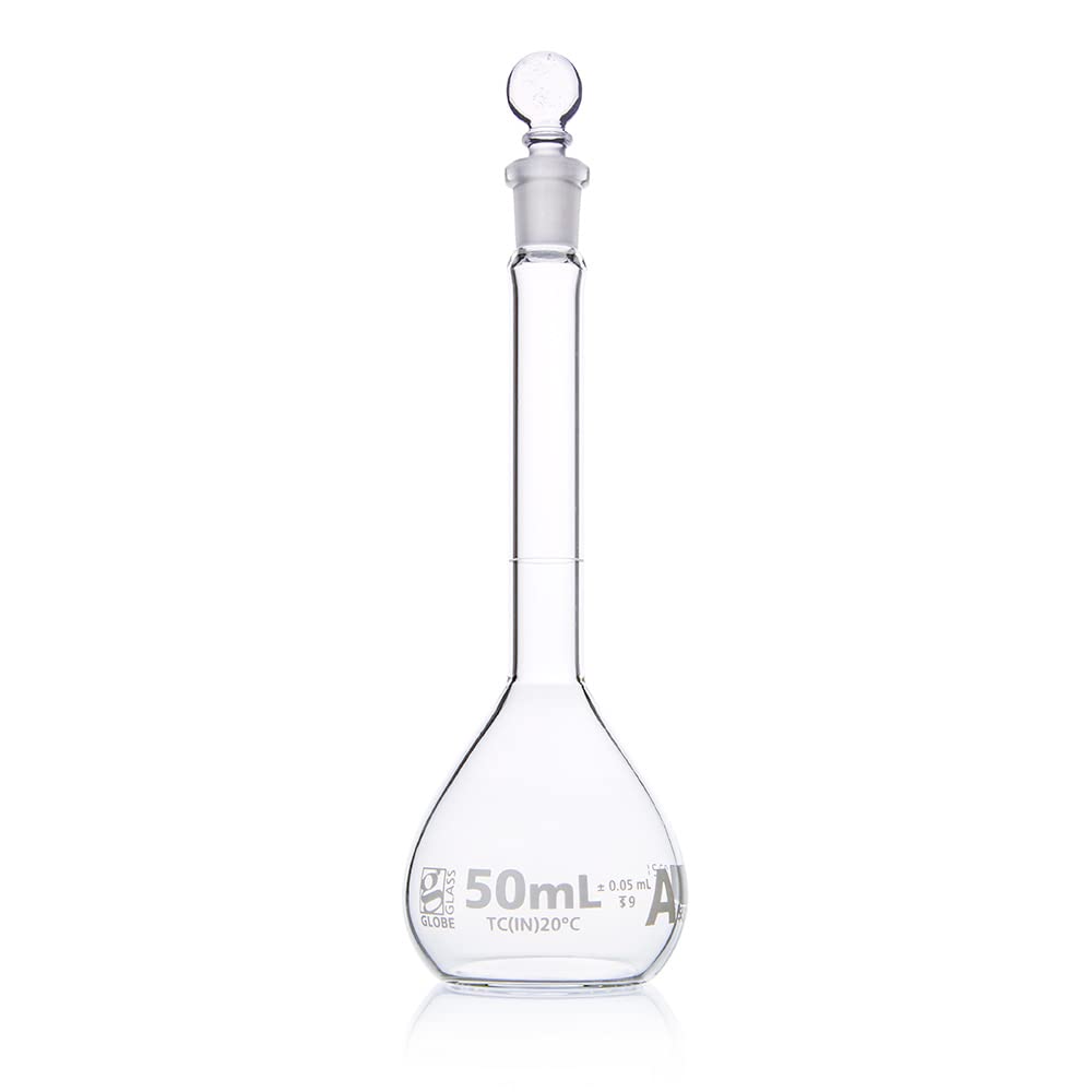 50mL Class A Volumetric Flask - Borosilicate 3.3 Glass, TC (To Contain), ASTM E288 Standard - 6-Pack Box - Perfect for Chemistry Labs, Scientific Research & Precise Liquid Measurements