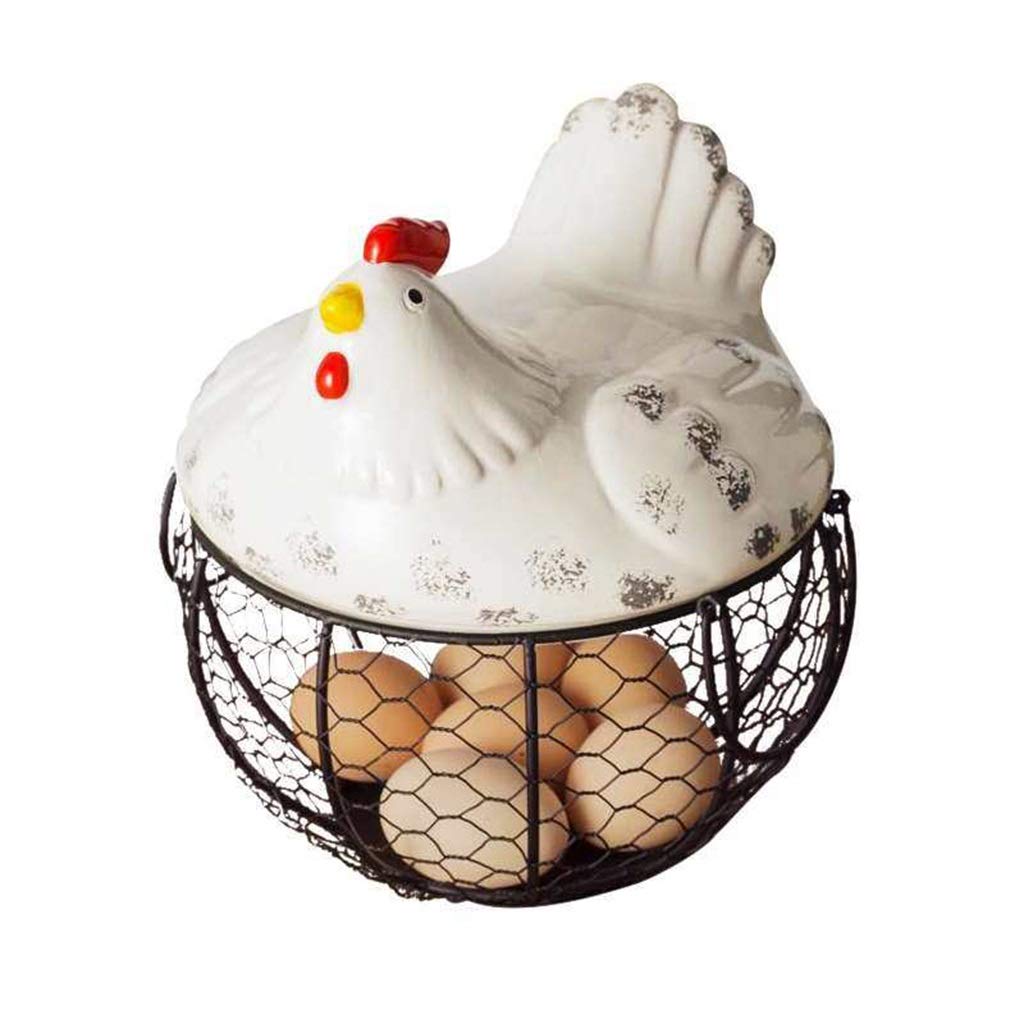 Modern Iron Egg Storage Basket - Creative Ceramic Hen Ornament for Kitchen & Dining Room Decor - Multi-Purpose Snack & Fruit Bowl for Home, Party, Gift Giving