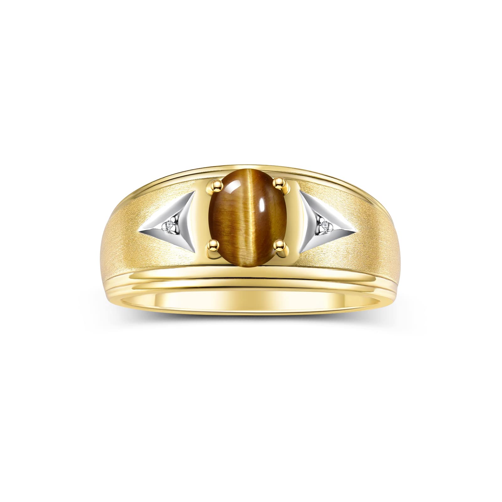 Rylos Men's Classic 8X6MM Oval Gemstone & Diamond Ring - Yellow Gold Plated Silver Birthstone Ring for Men (Sizes 8-13) | Perfect for Weddings, Anniversaries & Special Occasions