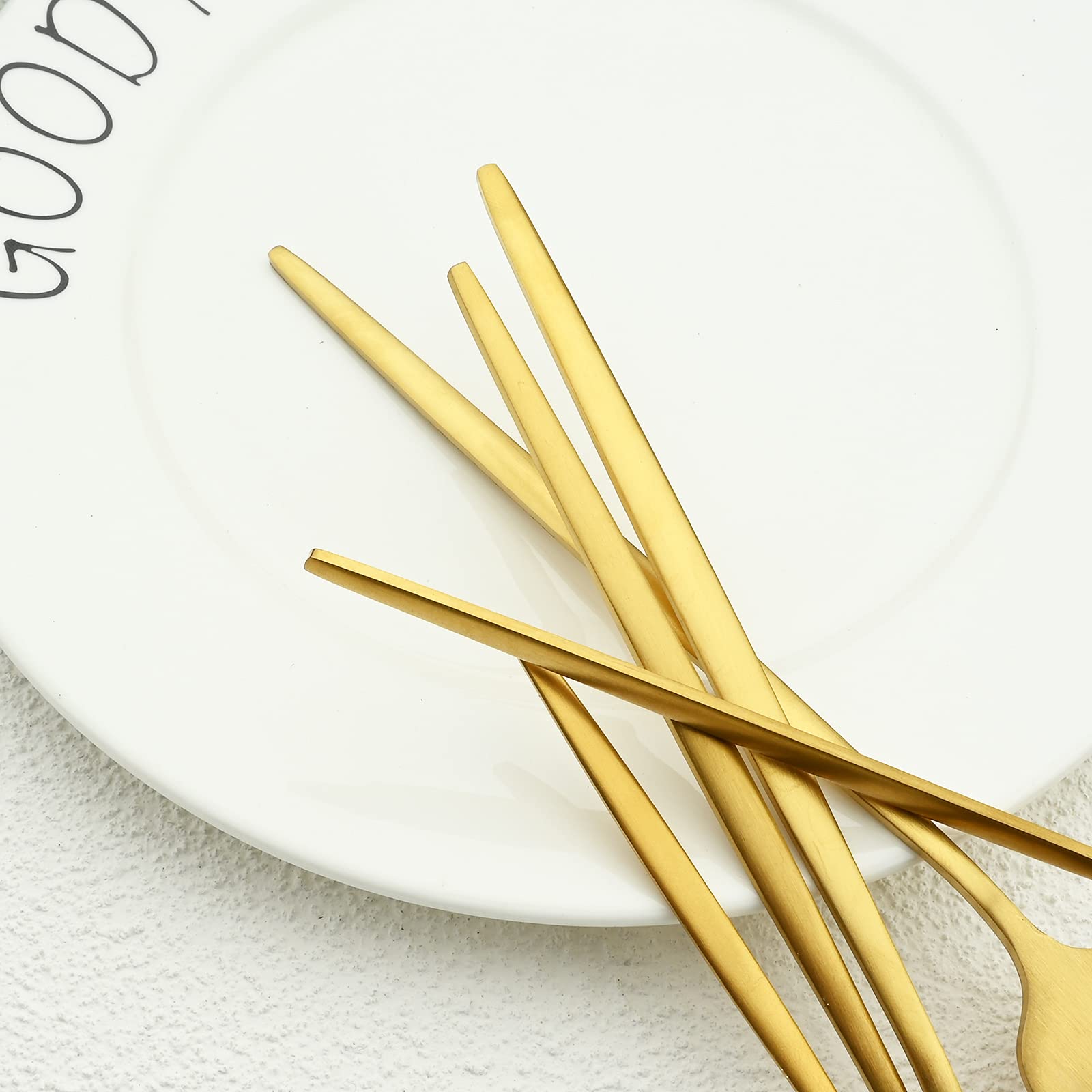 36-Piece Matte Gold Silverware Set - Satin Finish Stainless Steel Flatware Set with Flat Handle, Service for 6 (Includes Coffee Spoon) | Elegant Dining Utensils for Restaurants, Dinner Parties & Home Entertaining