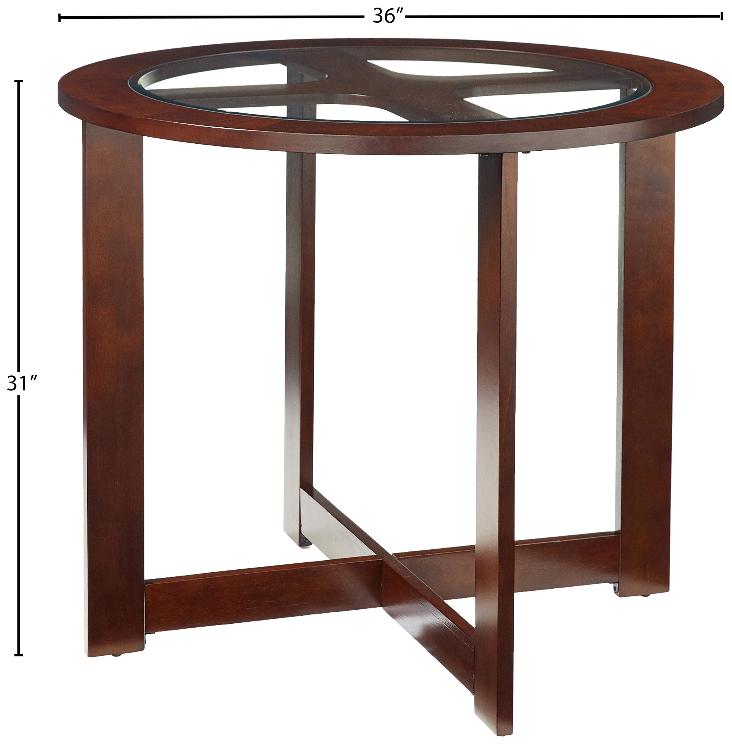 Roundhill Furniture Cylina Solid Wood Glass Top Round Dining Table with 4 Chairs - Modern Kitchen & Dining Room Set for Family Gatherings & Dinner Parties