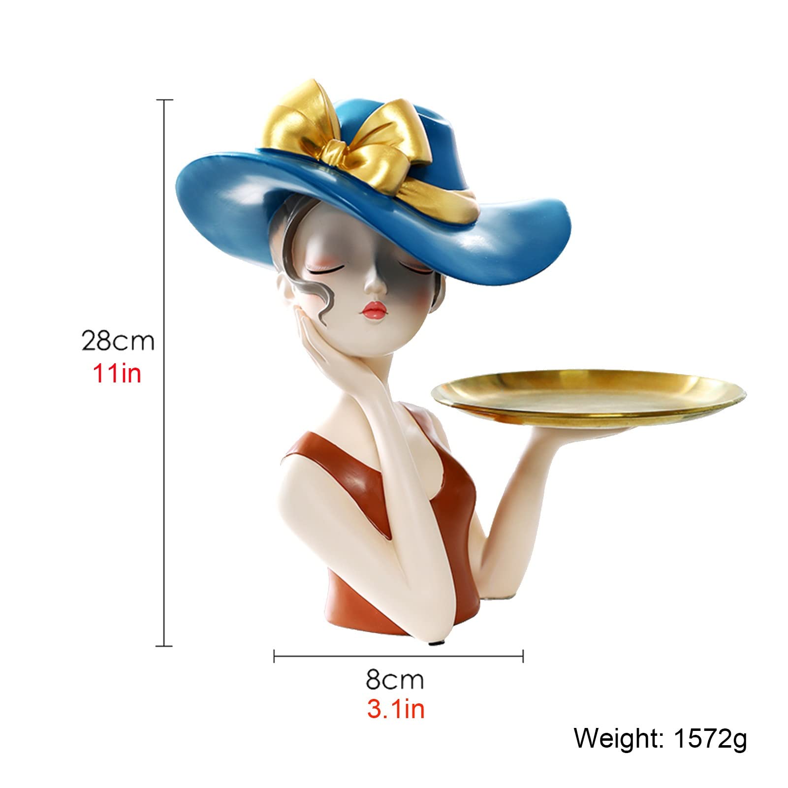 Cute Girl Sculpture Key Holder - Modern Resin Home Decor Statue with Storage Tray for Keys, Jewelry & Candy | Desktop Organizer for Bedroom, Office & Entryway
